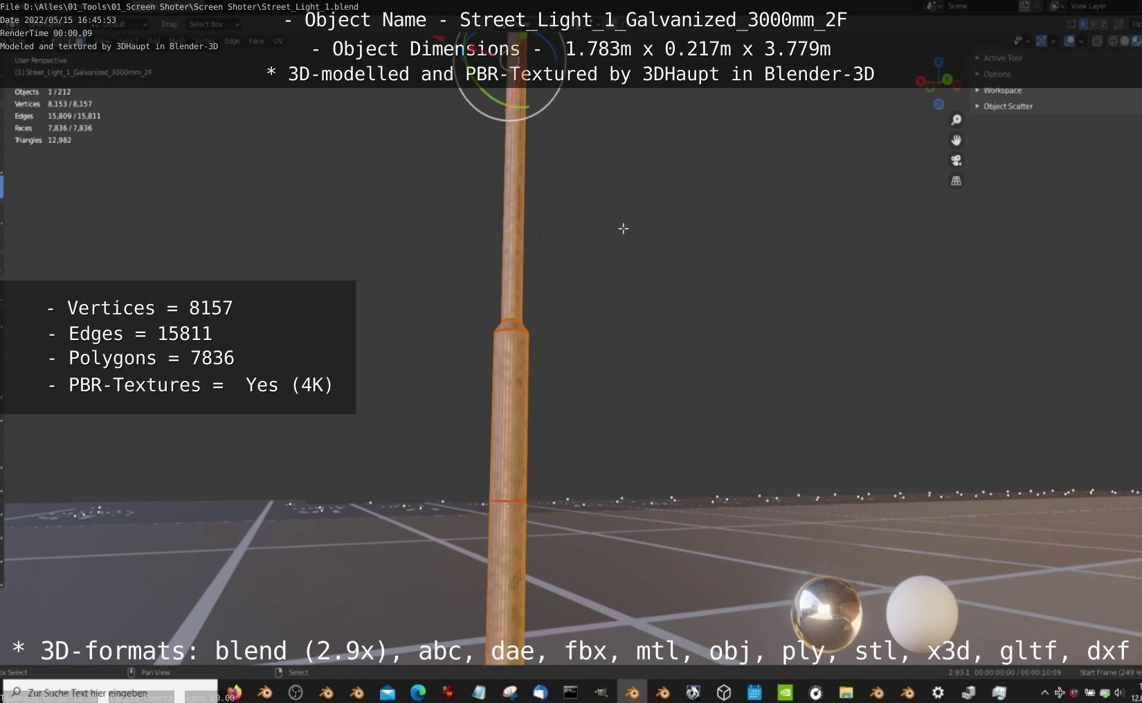 Street Light 1 Galvanized 3000mm 2F Low-poly 3D model_71