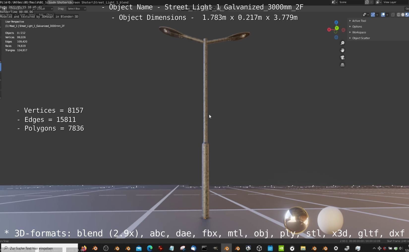 Street Light 1 Galvanized 3000mm 2F Low-poly 3D model_44