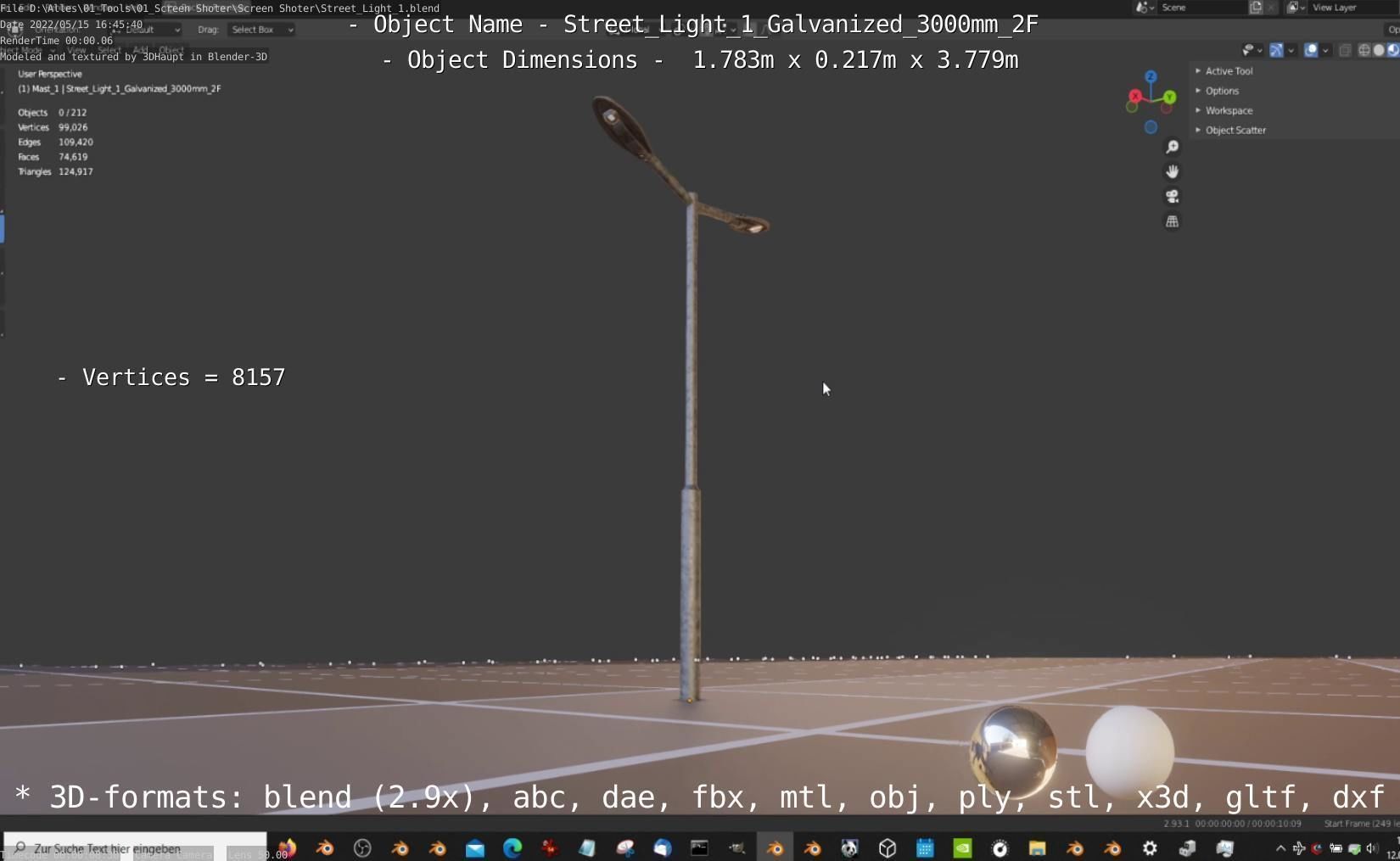 Street Light 1 Galvanized 3000mm 2F Low-poly 3D model_40