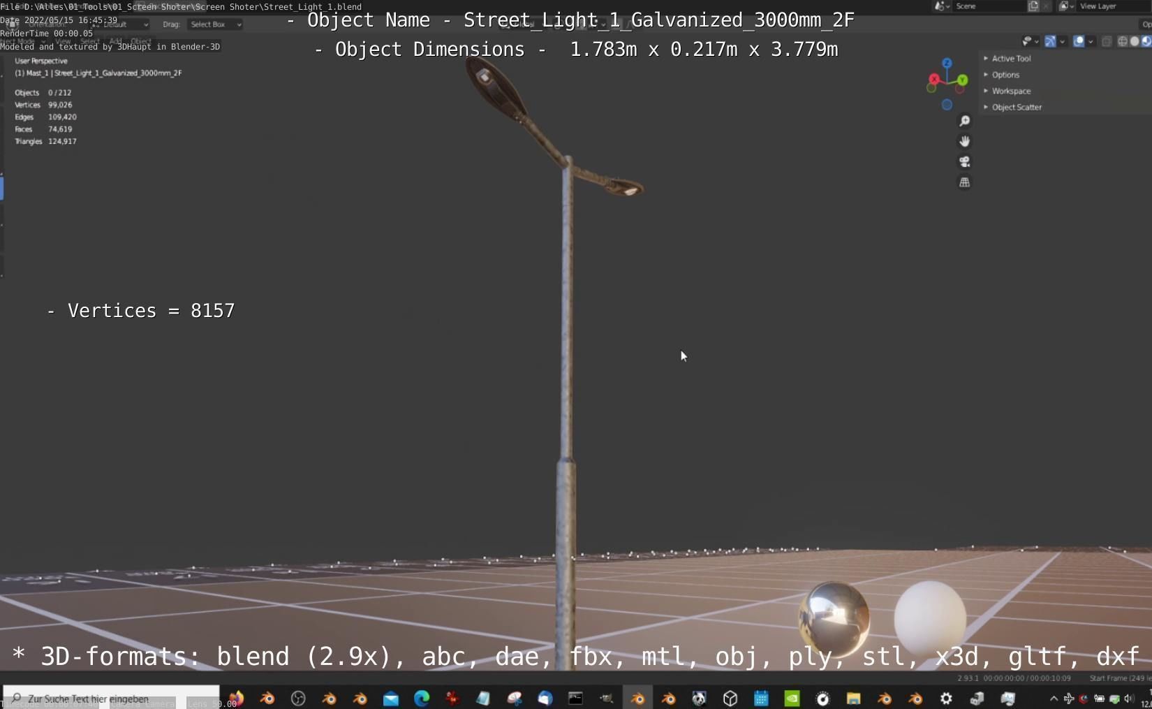 Street Light 1 Galvanized 3000mm 2F Low-poly 3D model_12