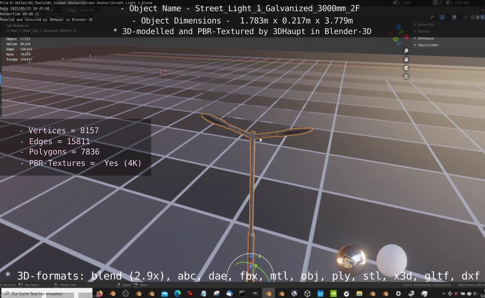 Street Light 1 Galvanized 3000mm 2F Low-poly 3D model_17