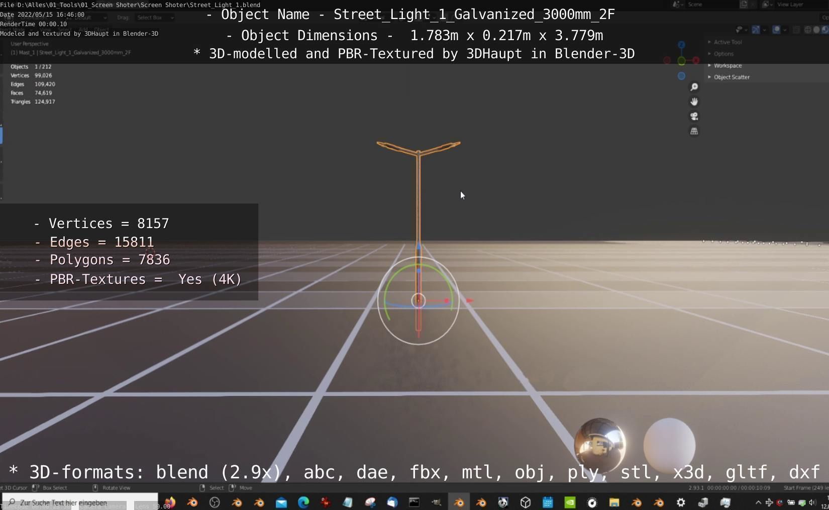Street Light 1 Galvanized 3000mm 2F Low-poly 3D model_83
