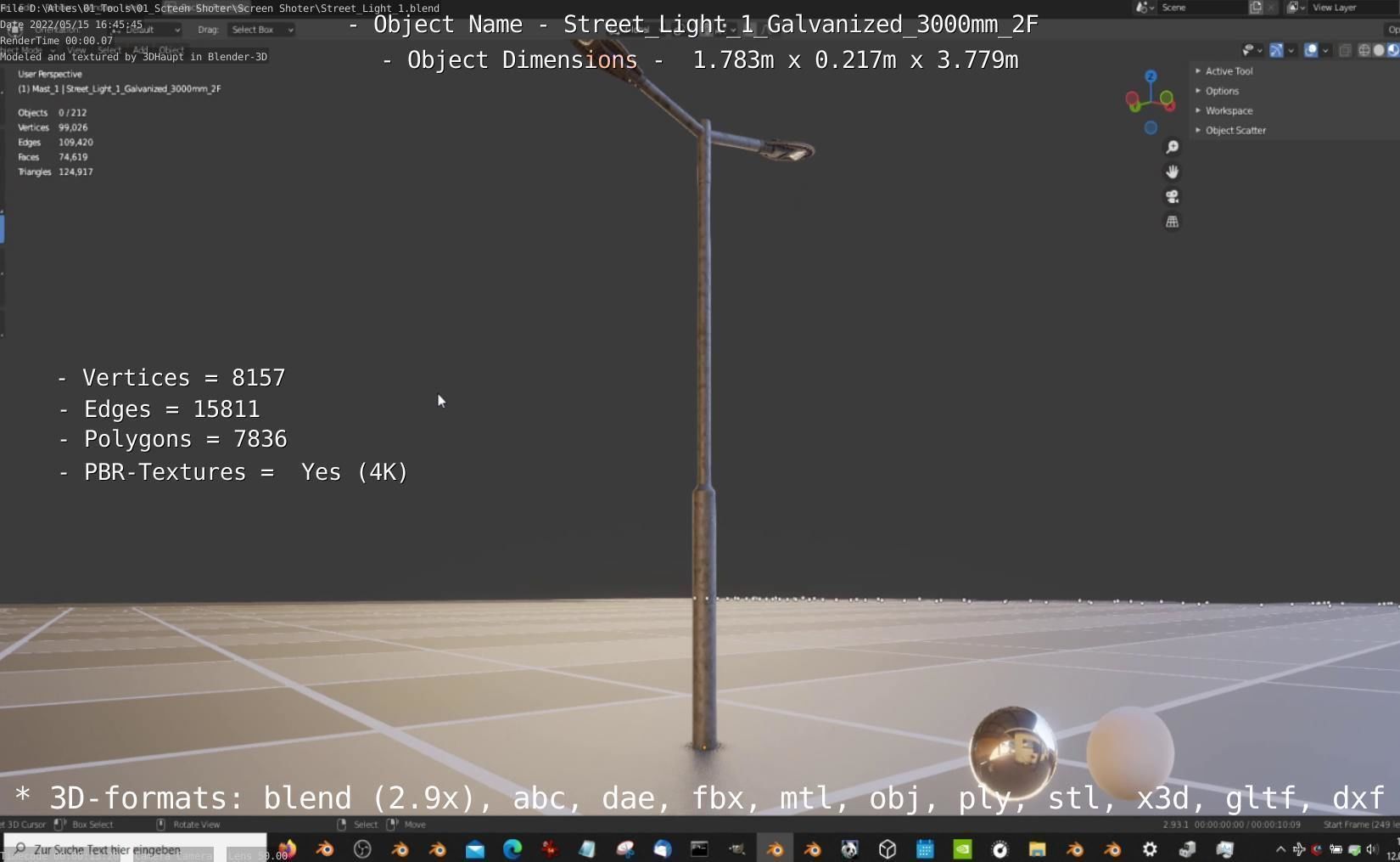 Street Light 1 Galvanized 3000mm 2F Low-poly 3D model_15