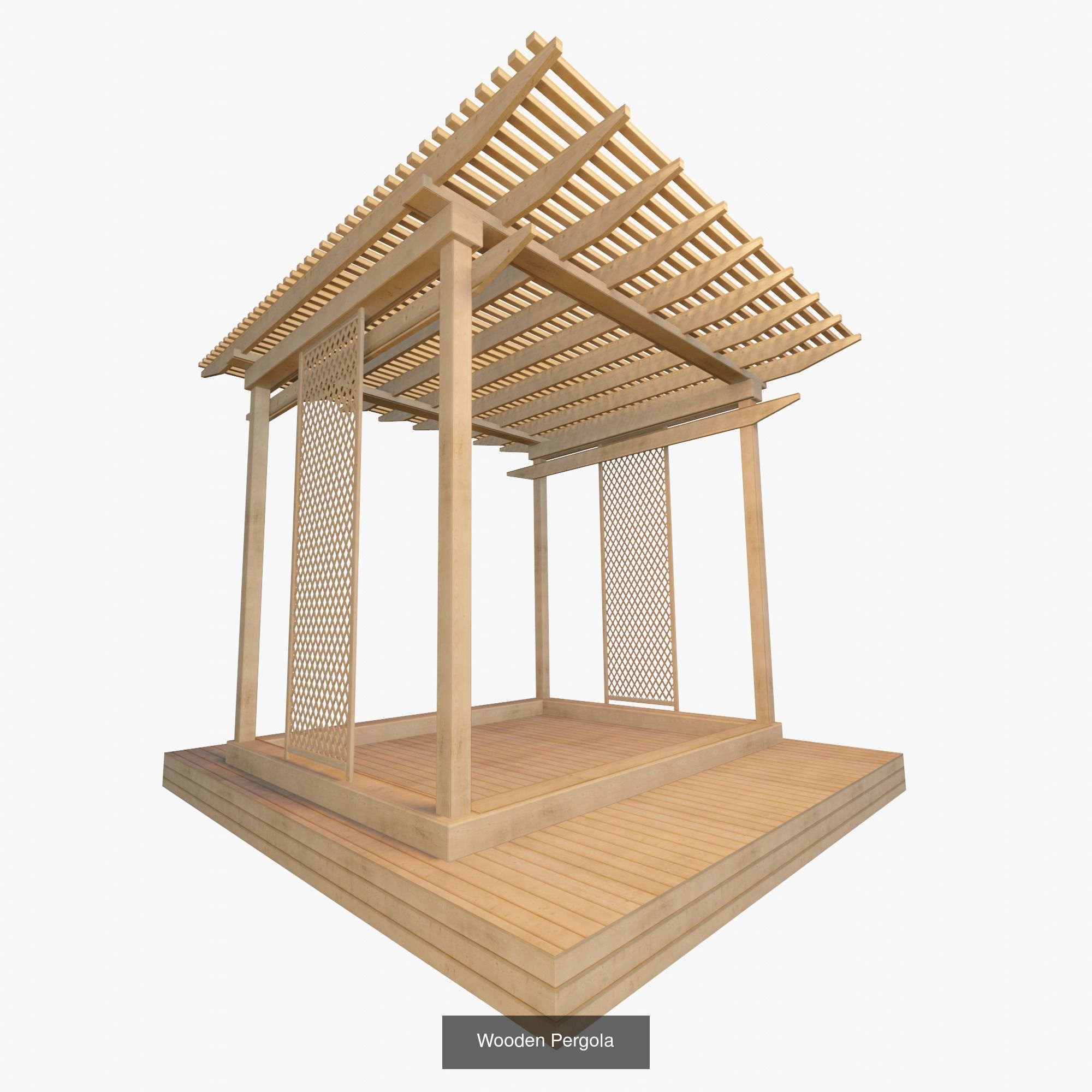 Wooden Pergola 3D Model Collection_3