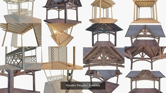 Wooden Pergola 3D Model Collection