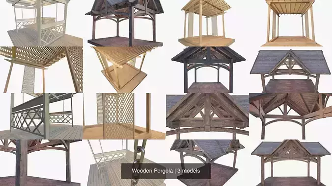 Wooden Pergola 3D Model Collection