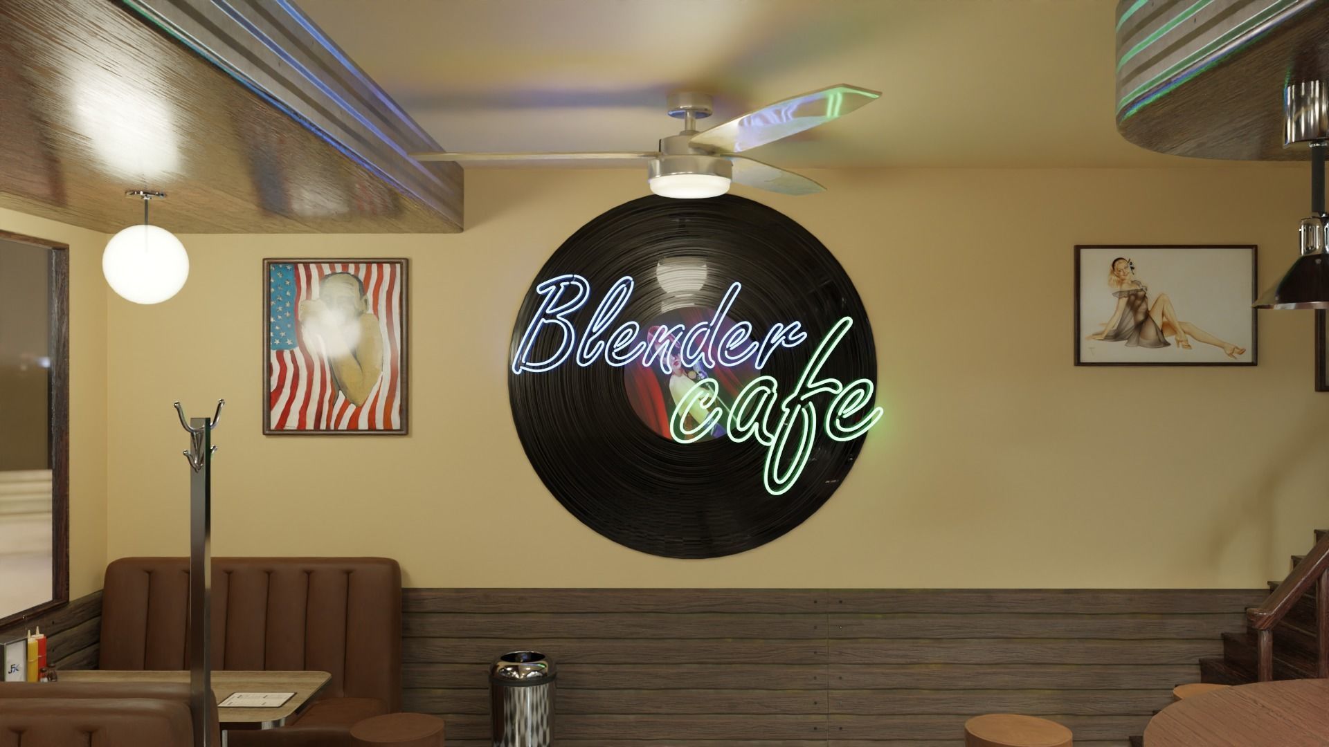 restaurant retro diner interior design 3D model_6