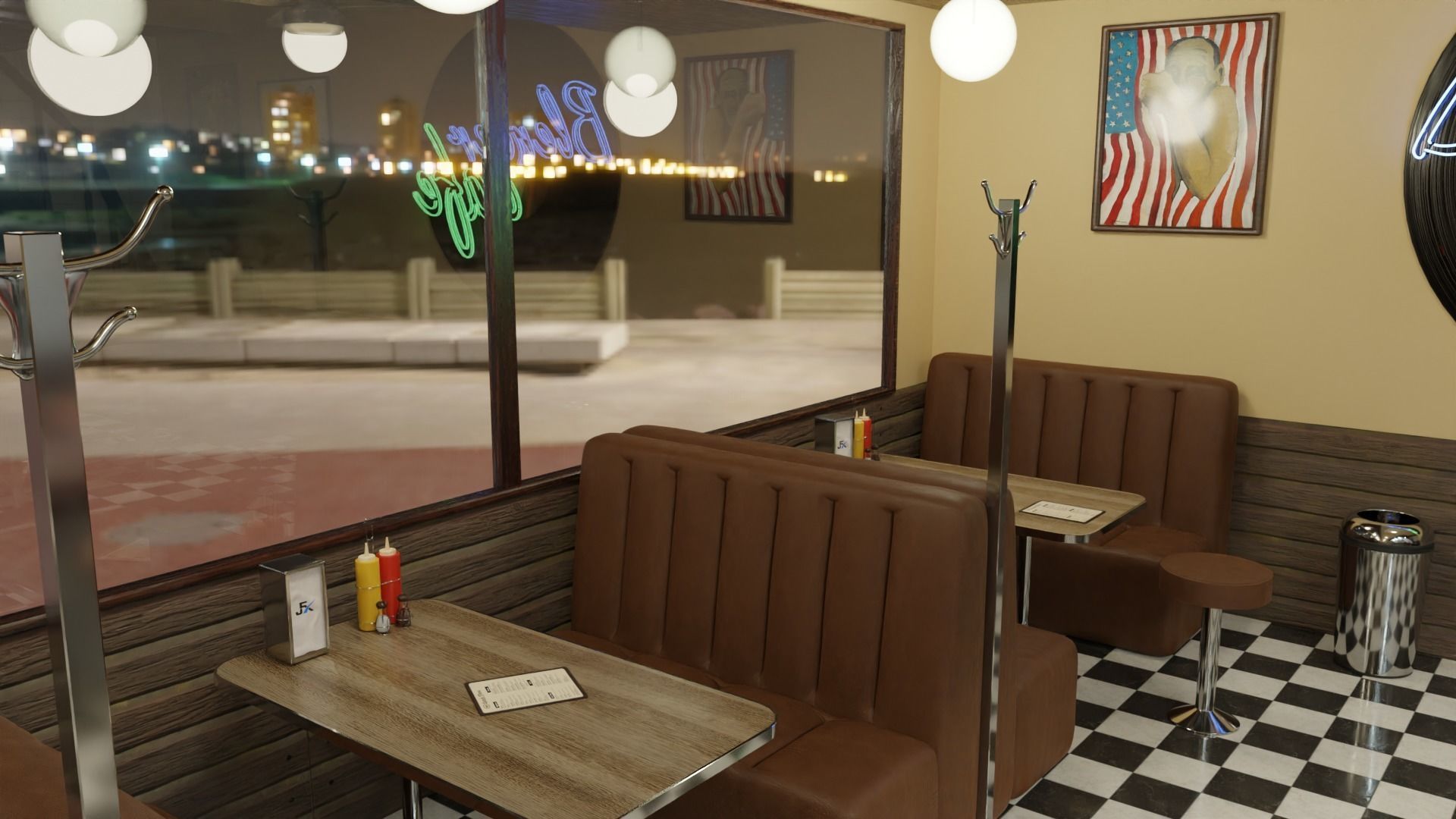 restaurant retro diner interior design 3D model_15