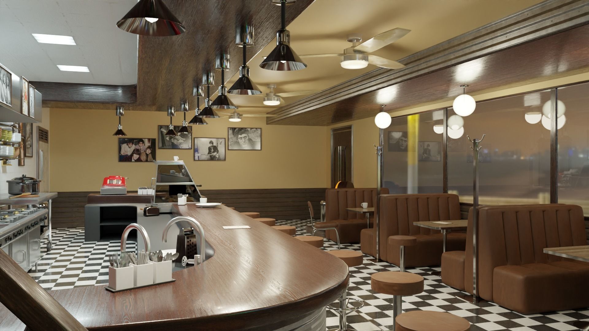 restaurant retro diner interior design 3D model_5
