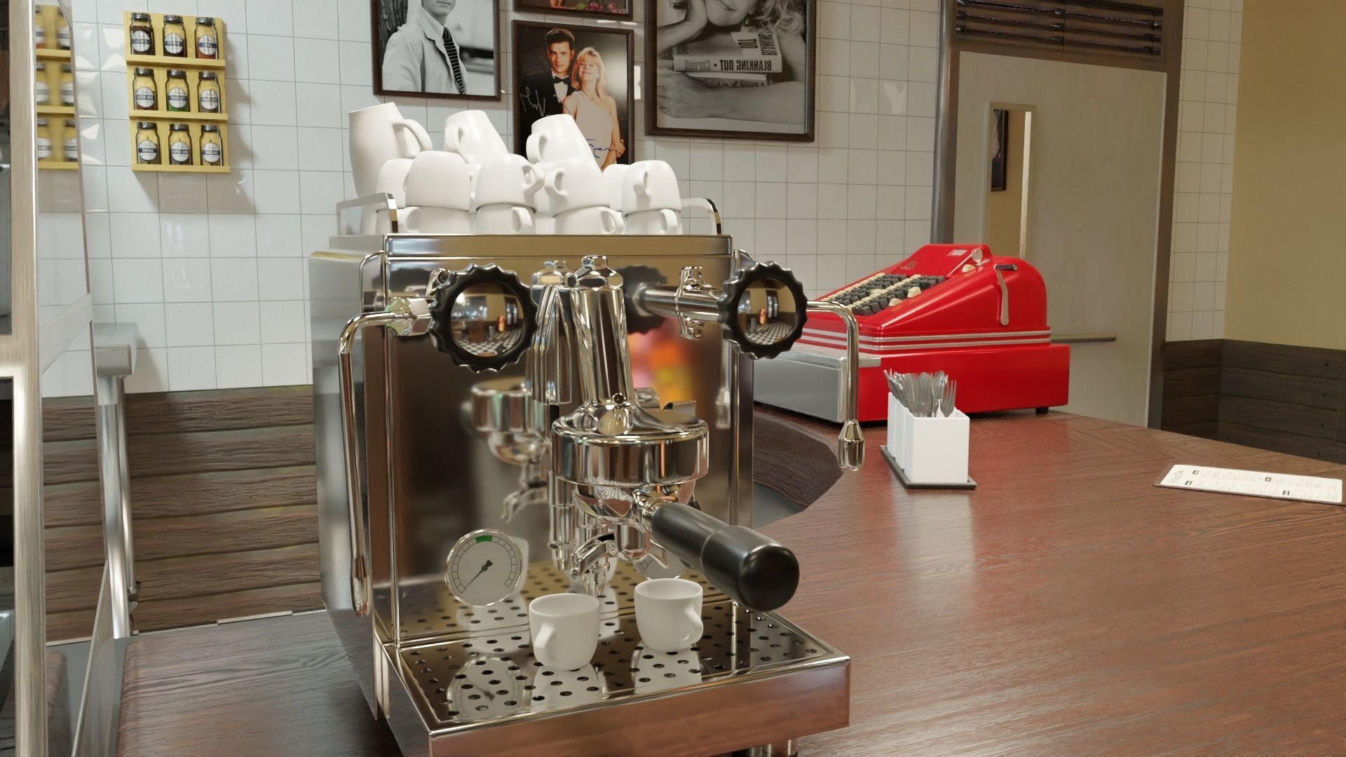 restaurant retro diner interior design 3D model_23