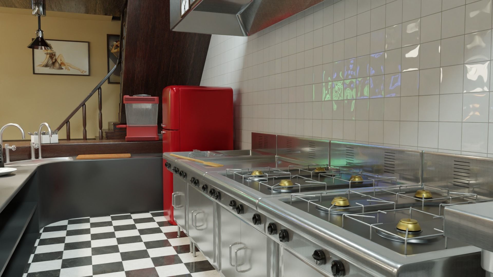 restaurant retro diner interior design 3D model_21