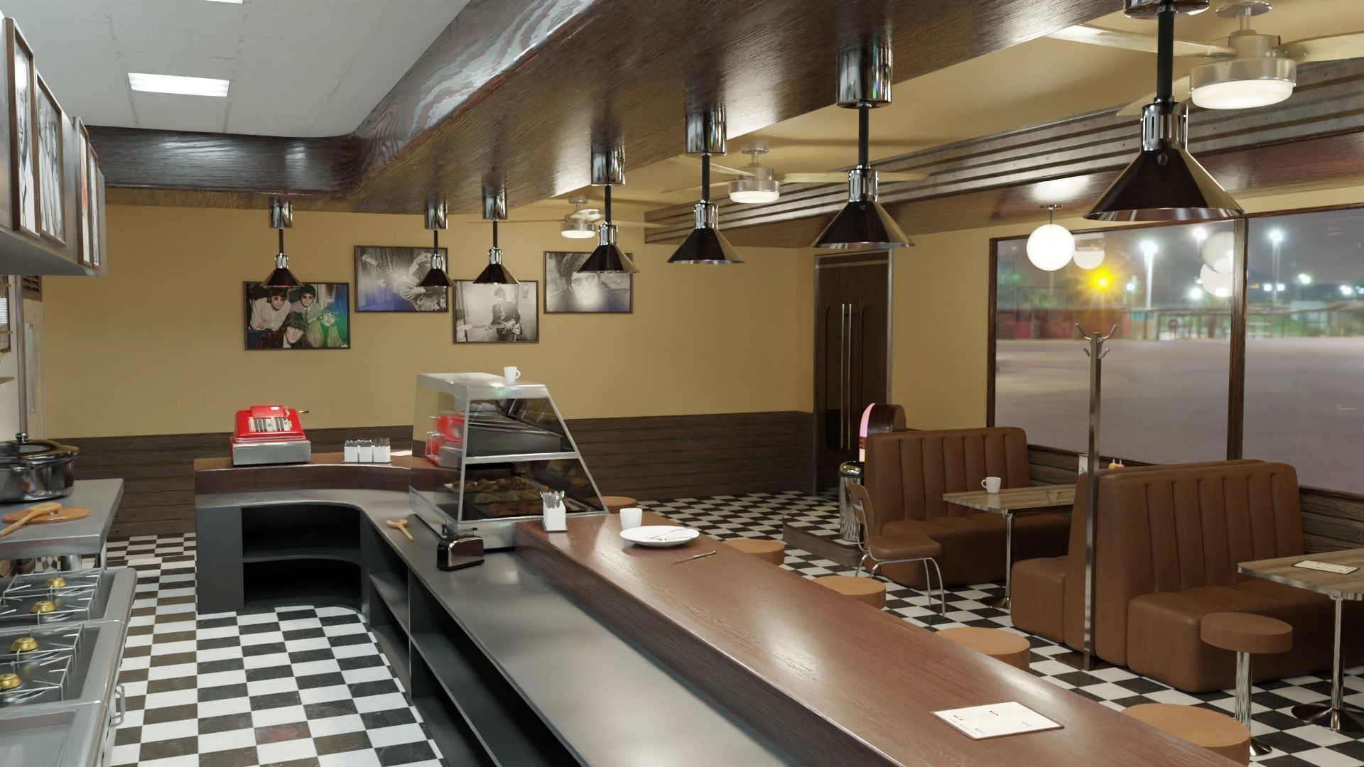 restaurant retro diner interior design 3D model_27
