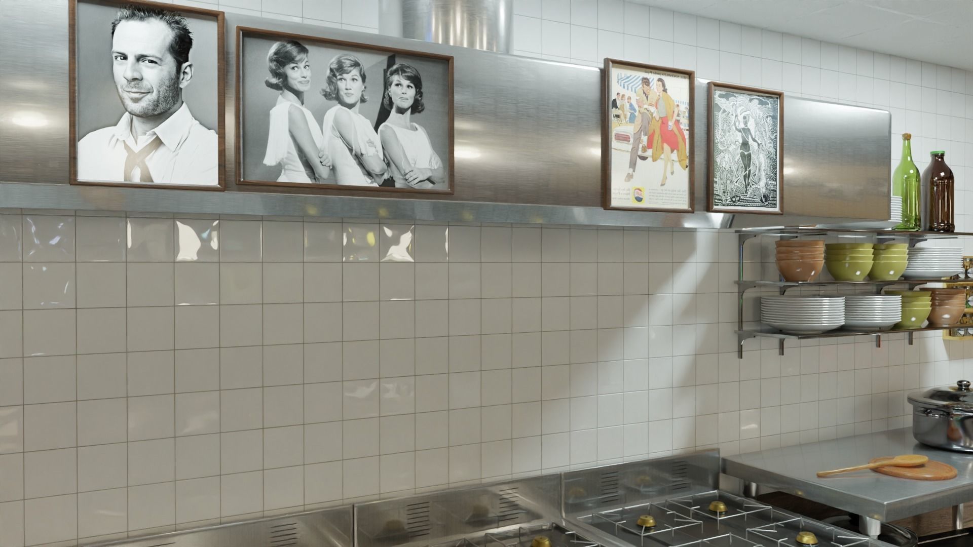 restaurant retro diner interior design 3D model_26