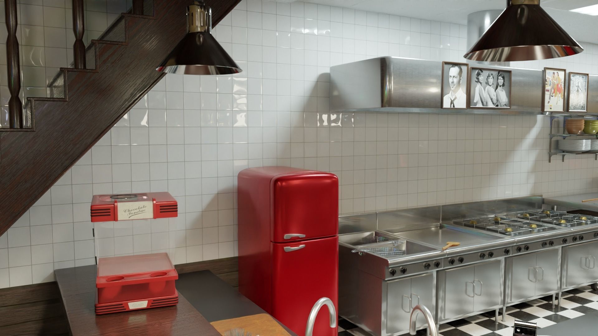 restaurant retro diner interior design 3D model_25
