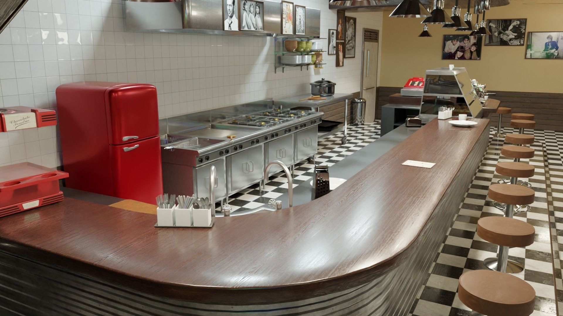 restaurant retro diner interior design 3D model_14