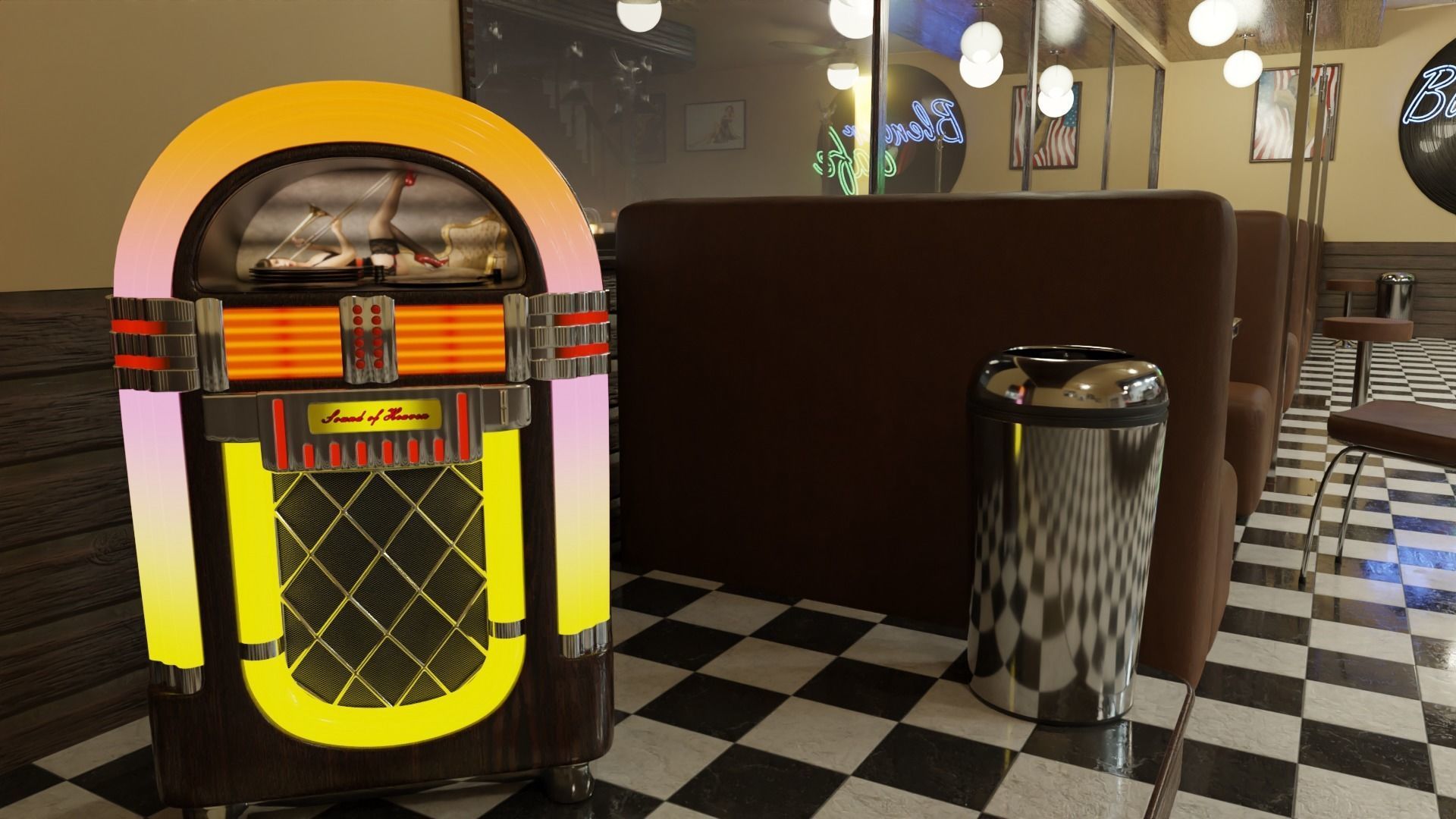 restaurant retro diner interior design 3D model_10