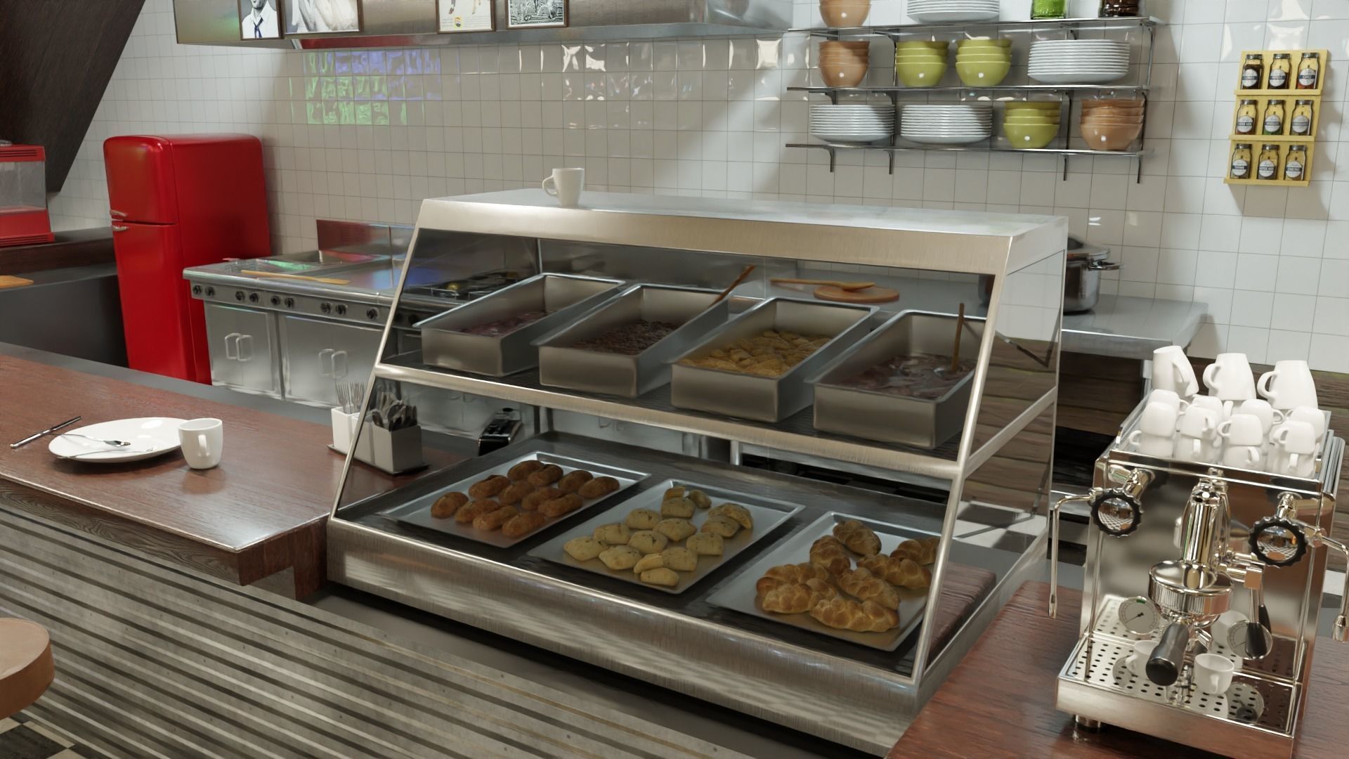 restaurant retro diner interior design 3D model_12