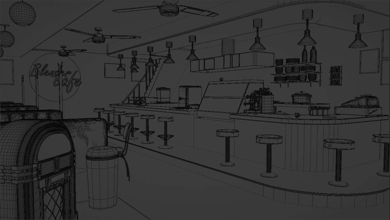 restaurant retro diner interior design 3D model_2