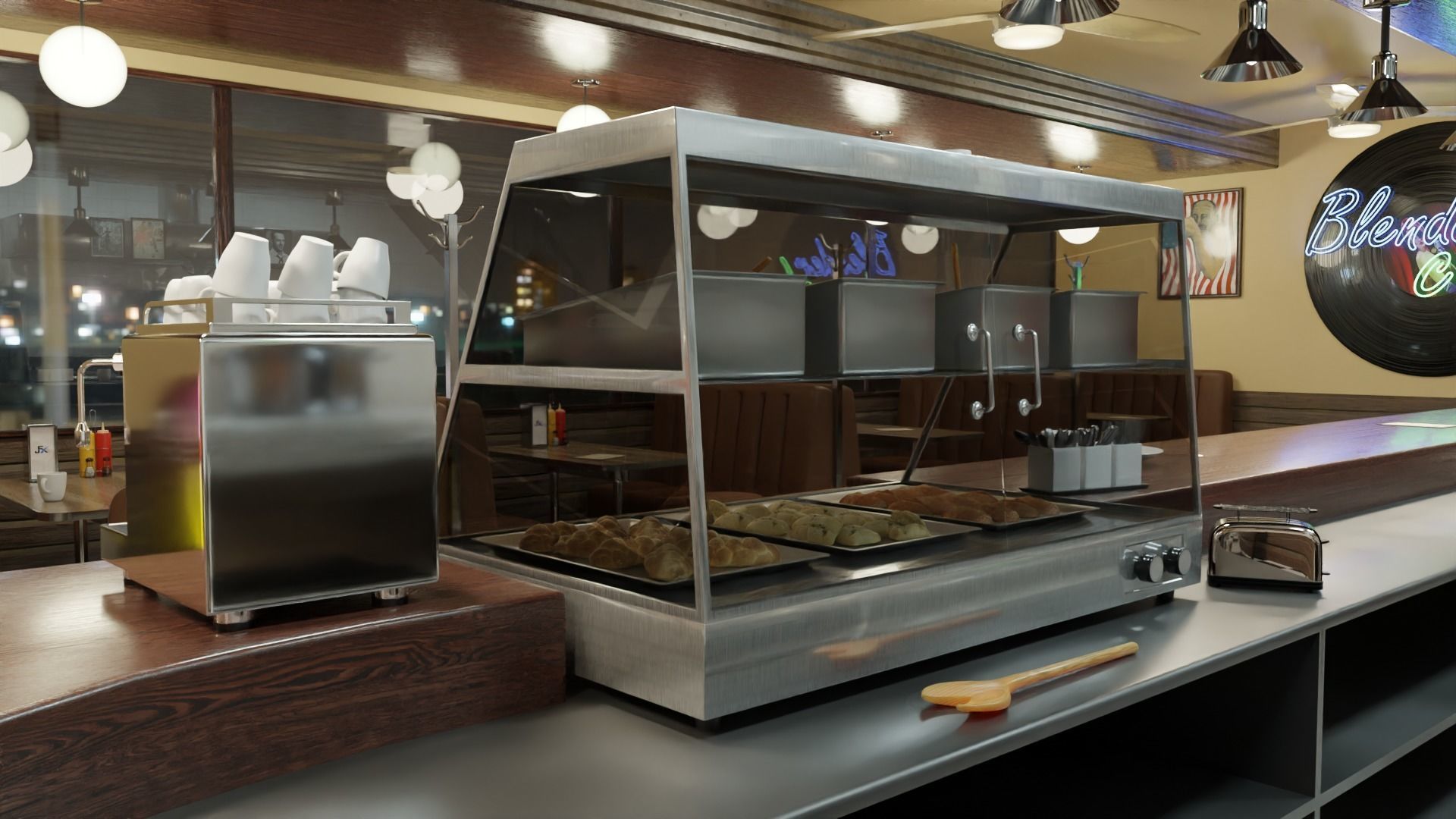 restaurant retro diner interior design 3D model_22