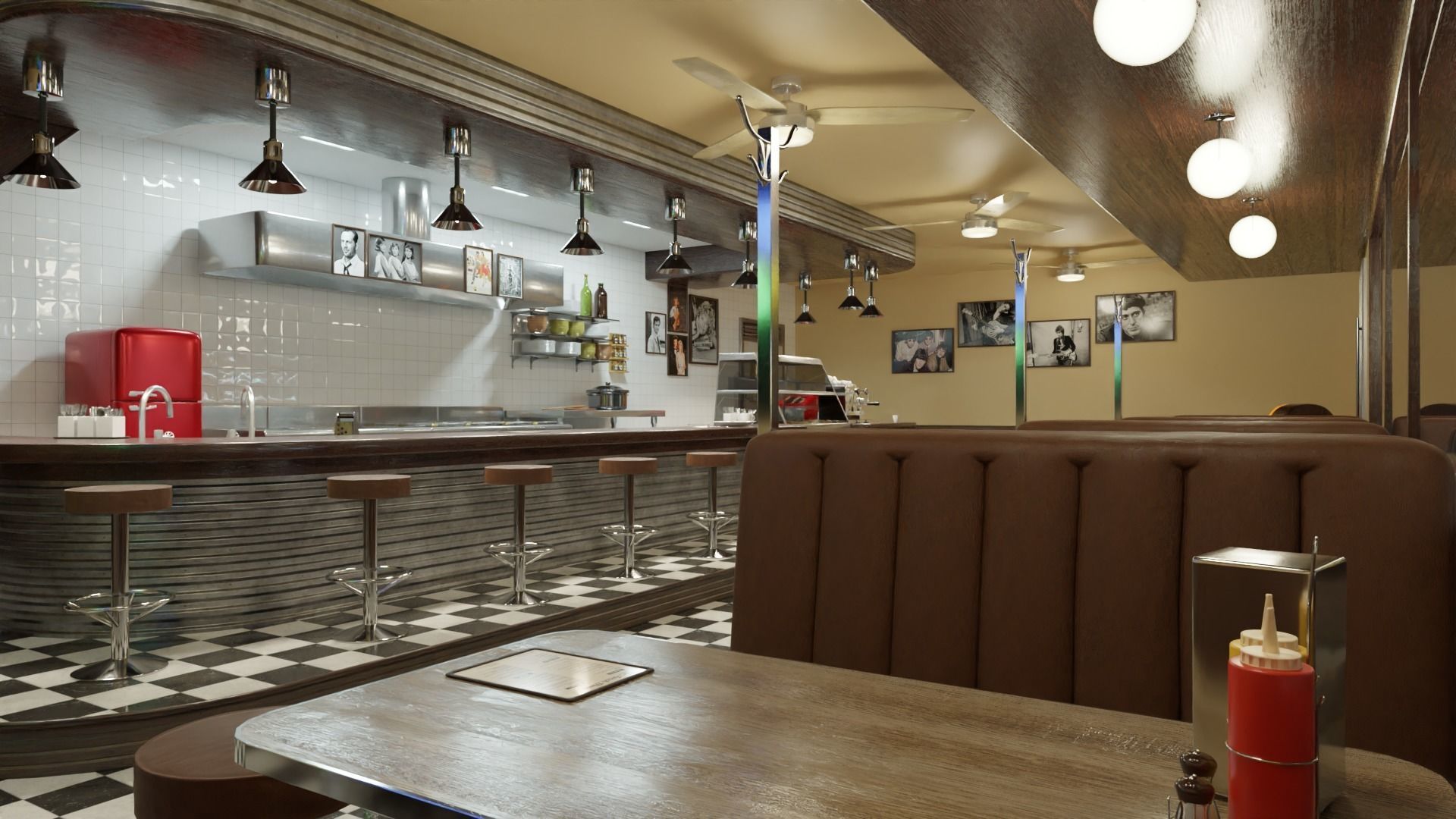 restaurant retro diner interior design 3D model_4