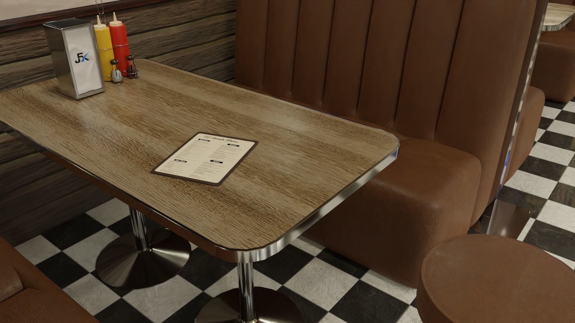 restaurant retro diner interior design 3D model_17
