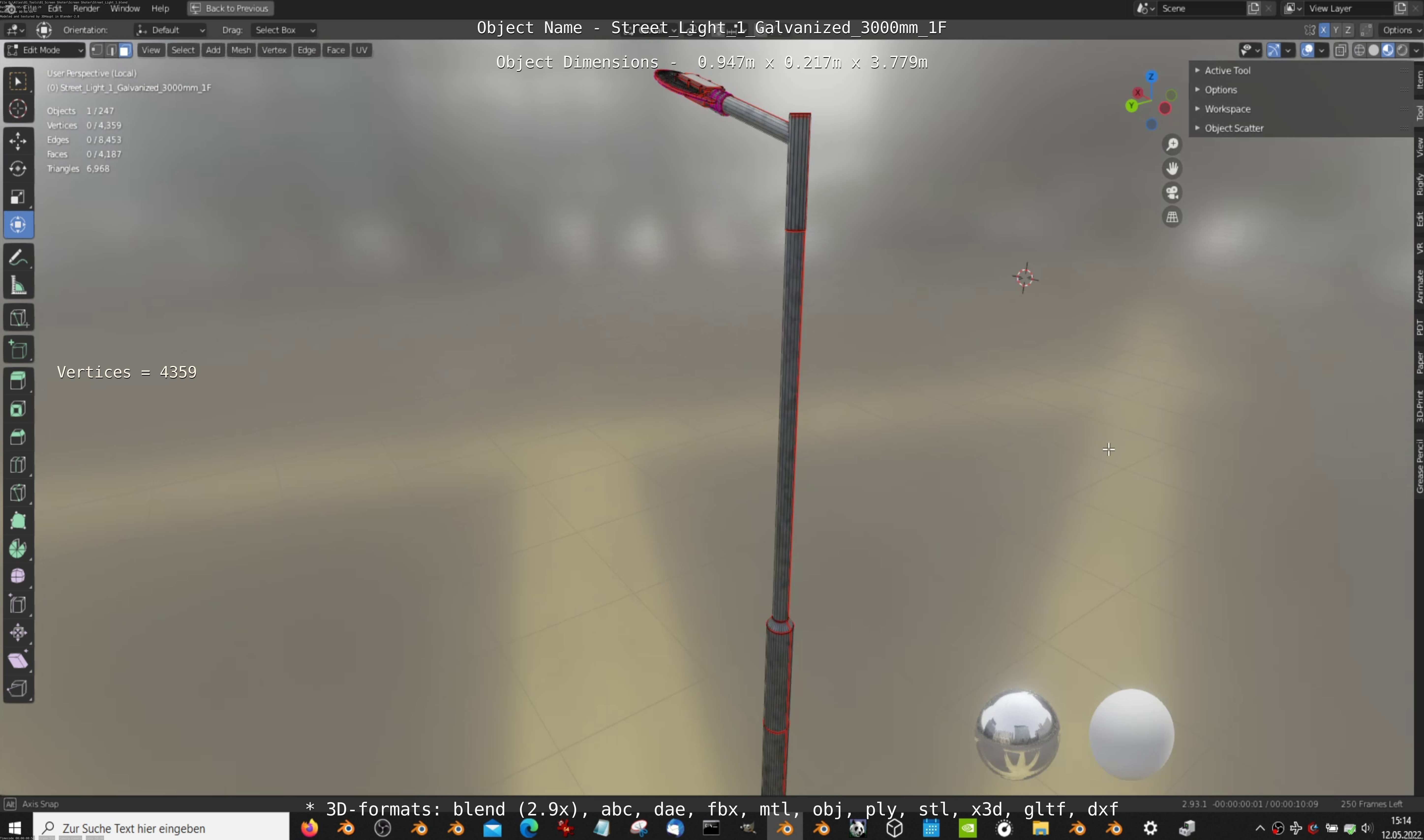 Street Light 1 Galvanized 3000mm 1F Low-poly 3D model_12