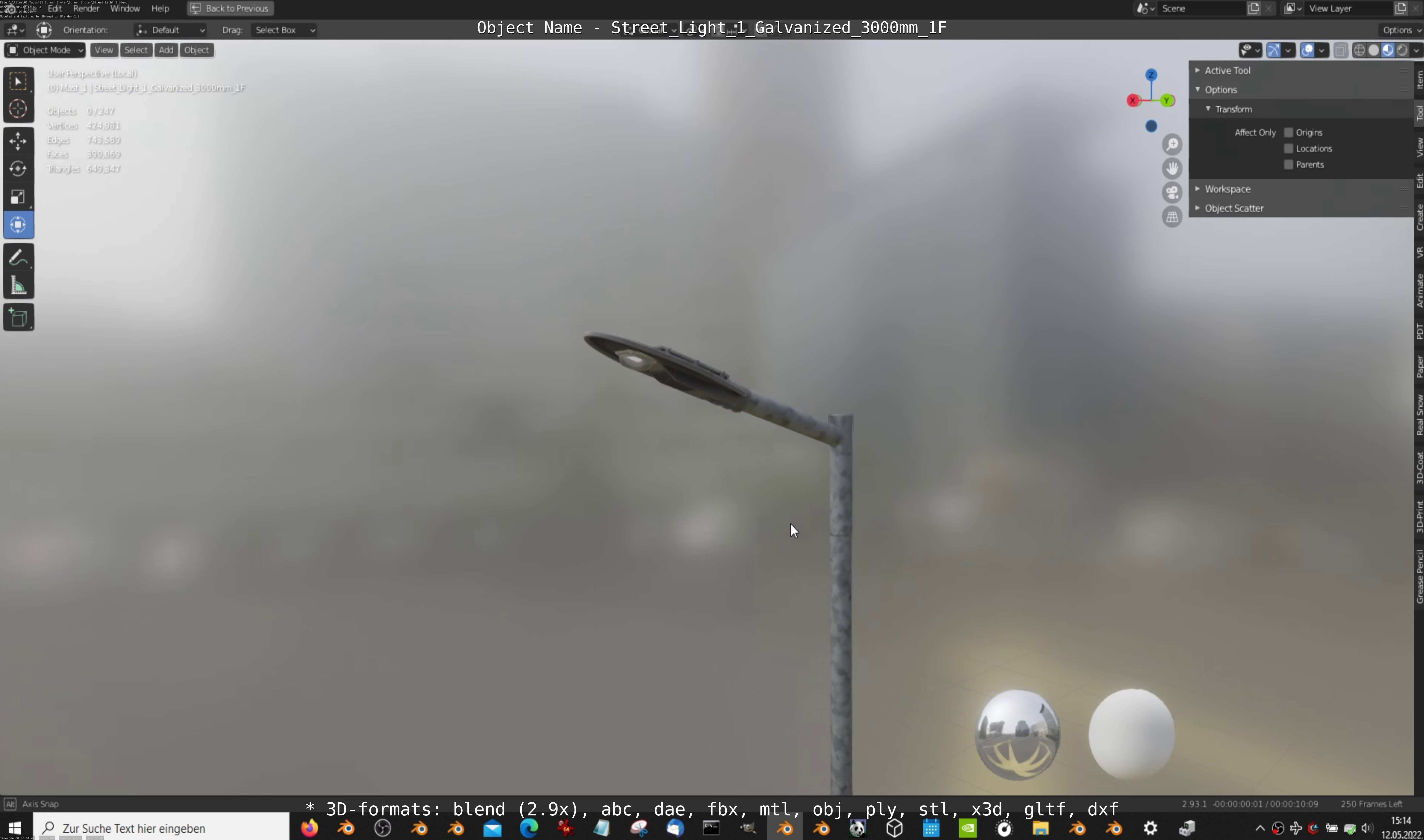 Street Light 1 Galvanized 3000mm 1F Low-poly 3D model_6