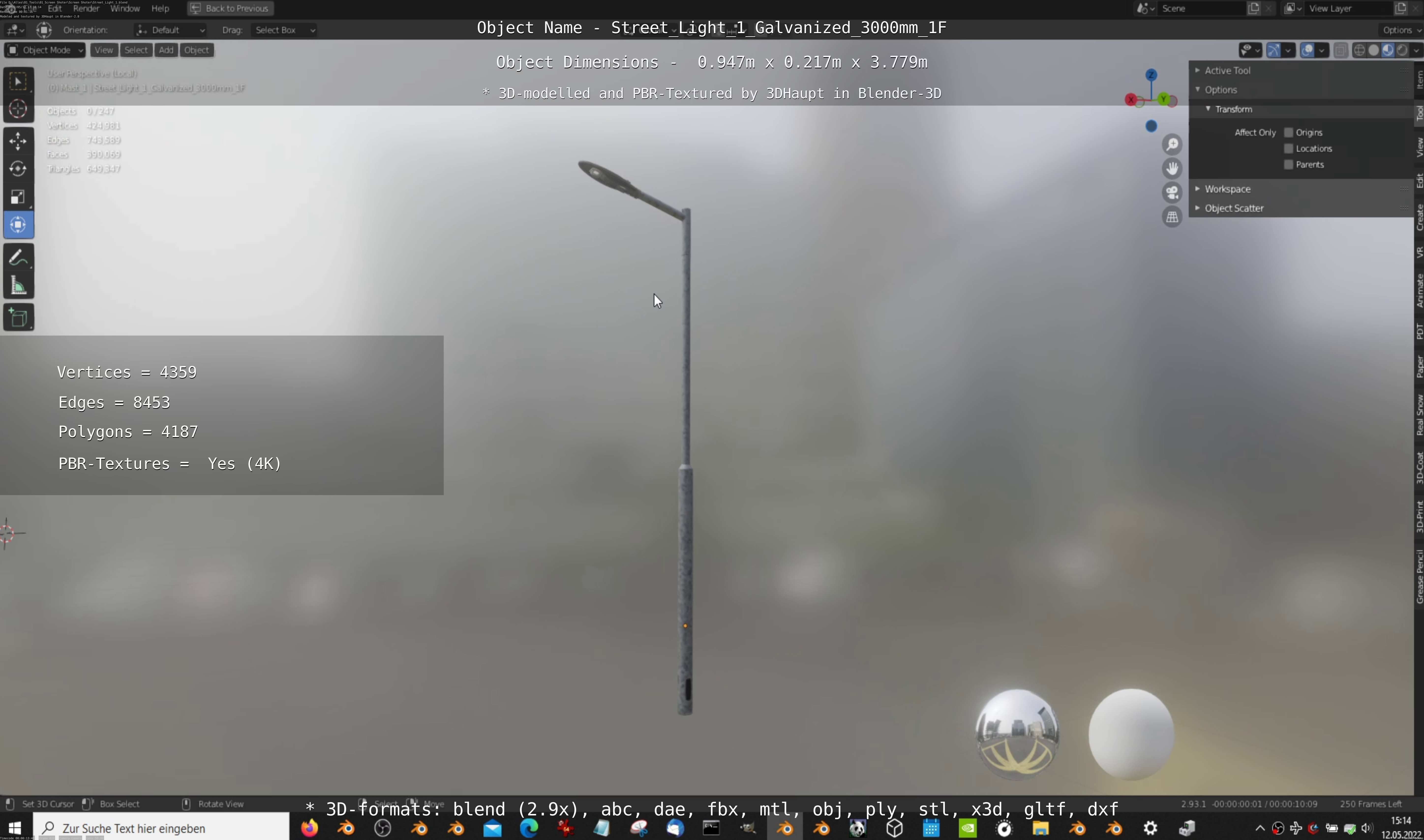 Street Light 1 Galvanized 3000mm 1F Low-poly 3D model_4