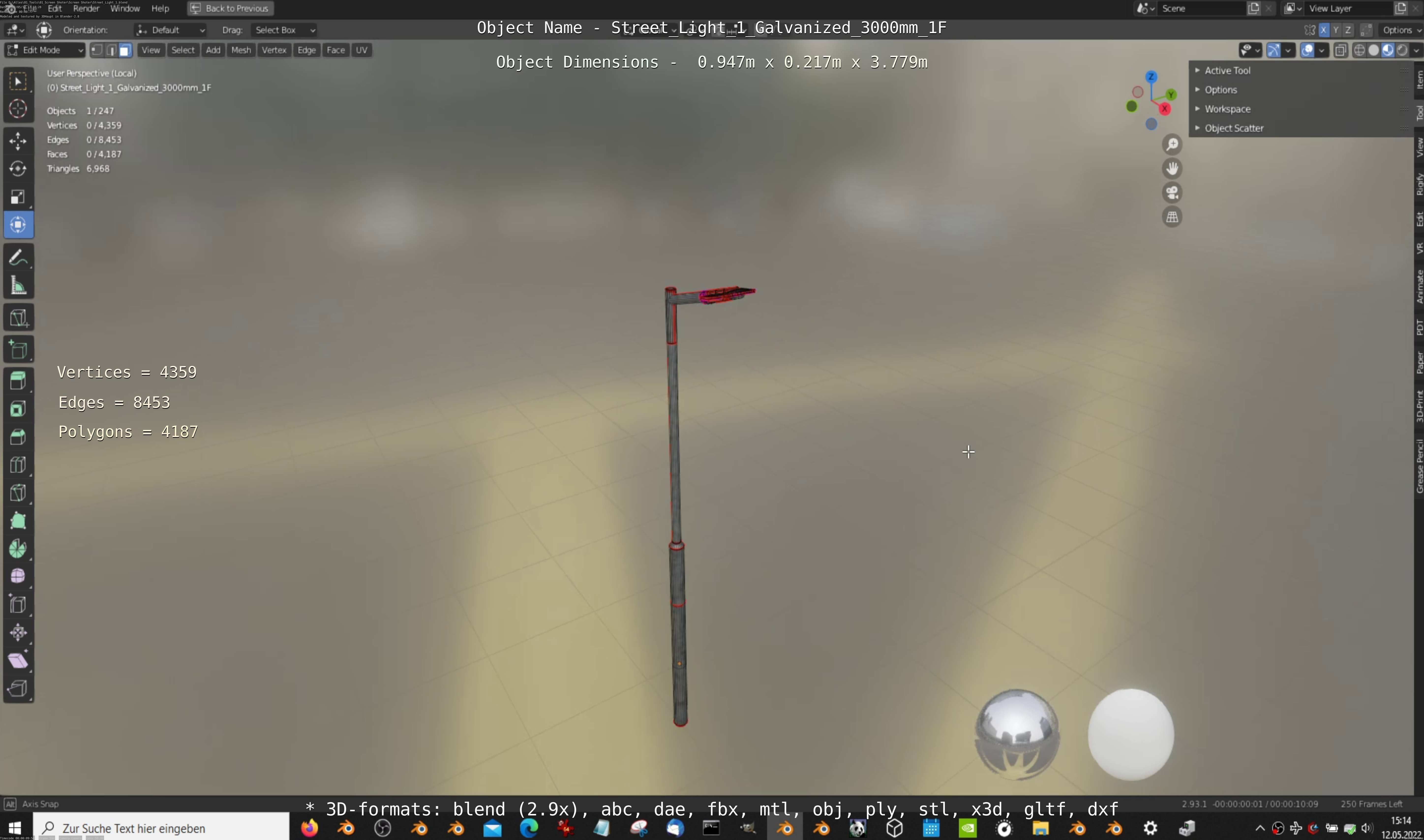 Street Light 1 Galvanized 3000mm 1F Low-poly 3D model_13