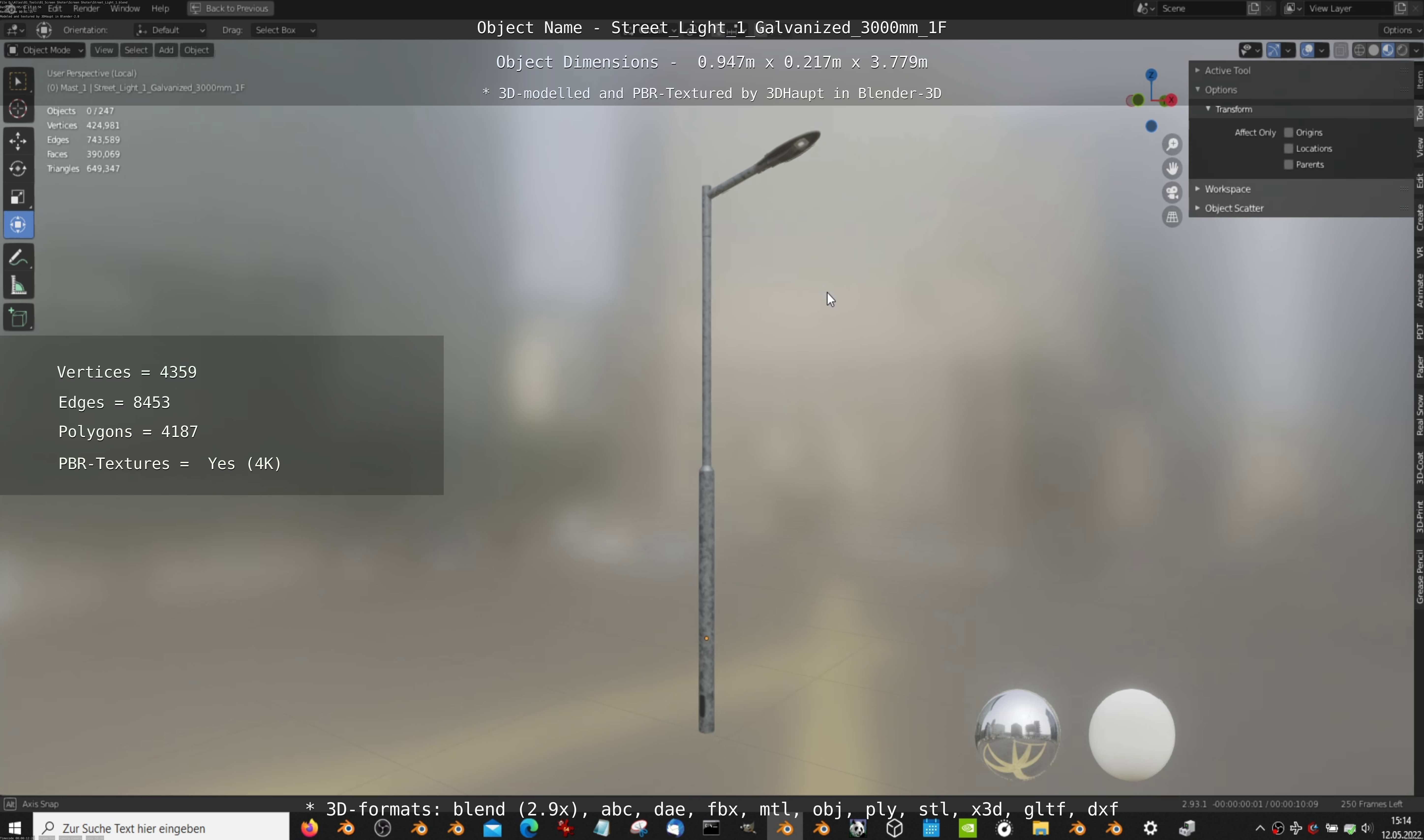 Street Light 1 Galvanized 3000mm 1F Low-poly 3D model_10