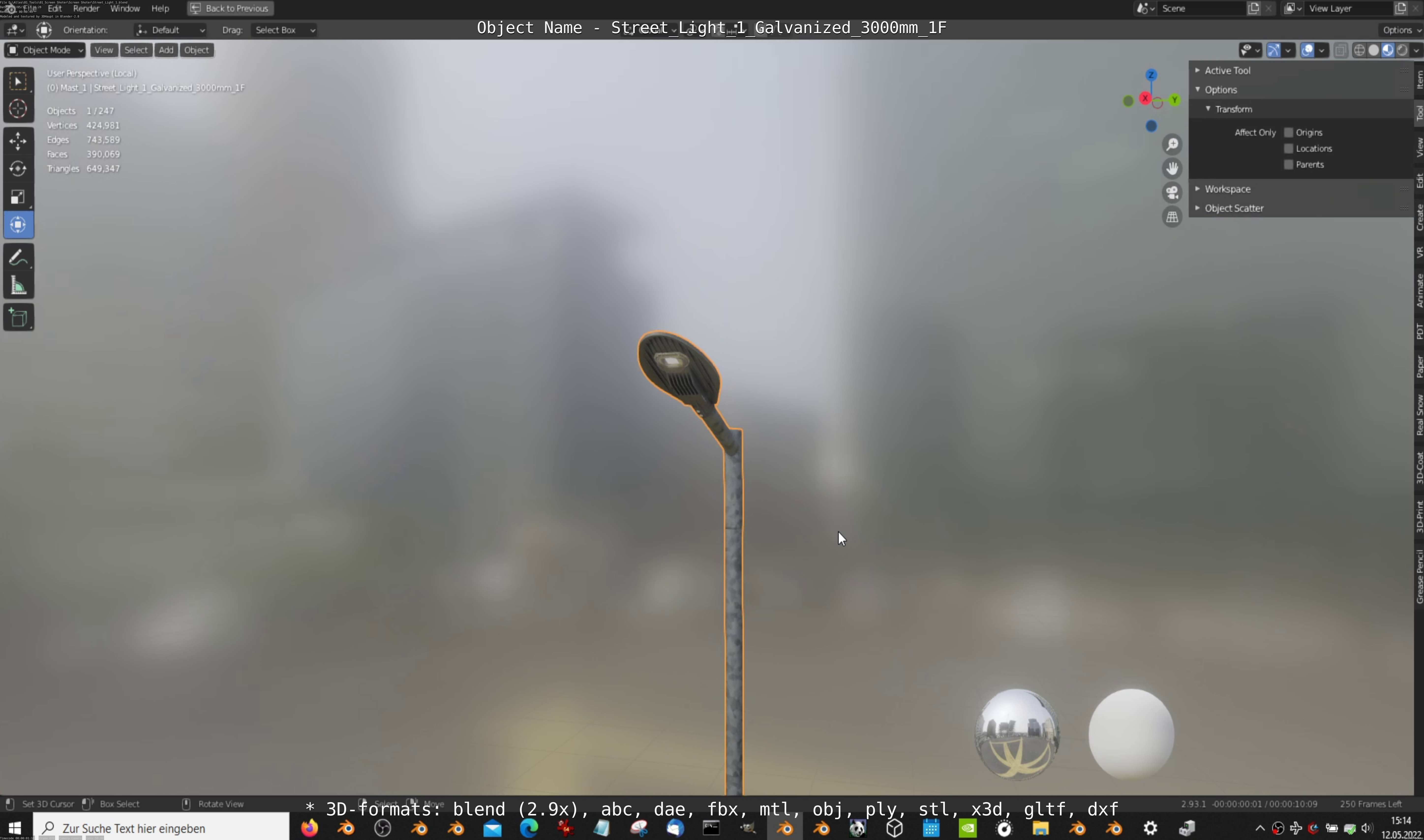 Street Light 1 Galvanized 3000mm 1F Low-poly 3D model_5