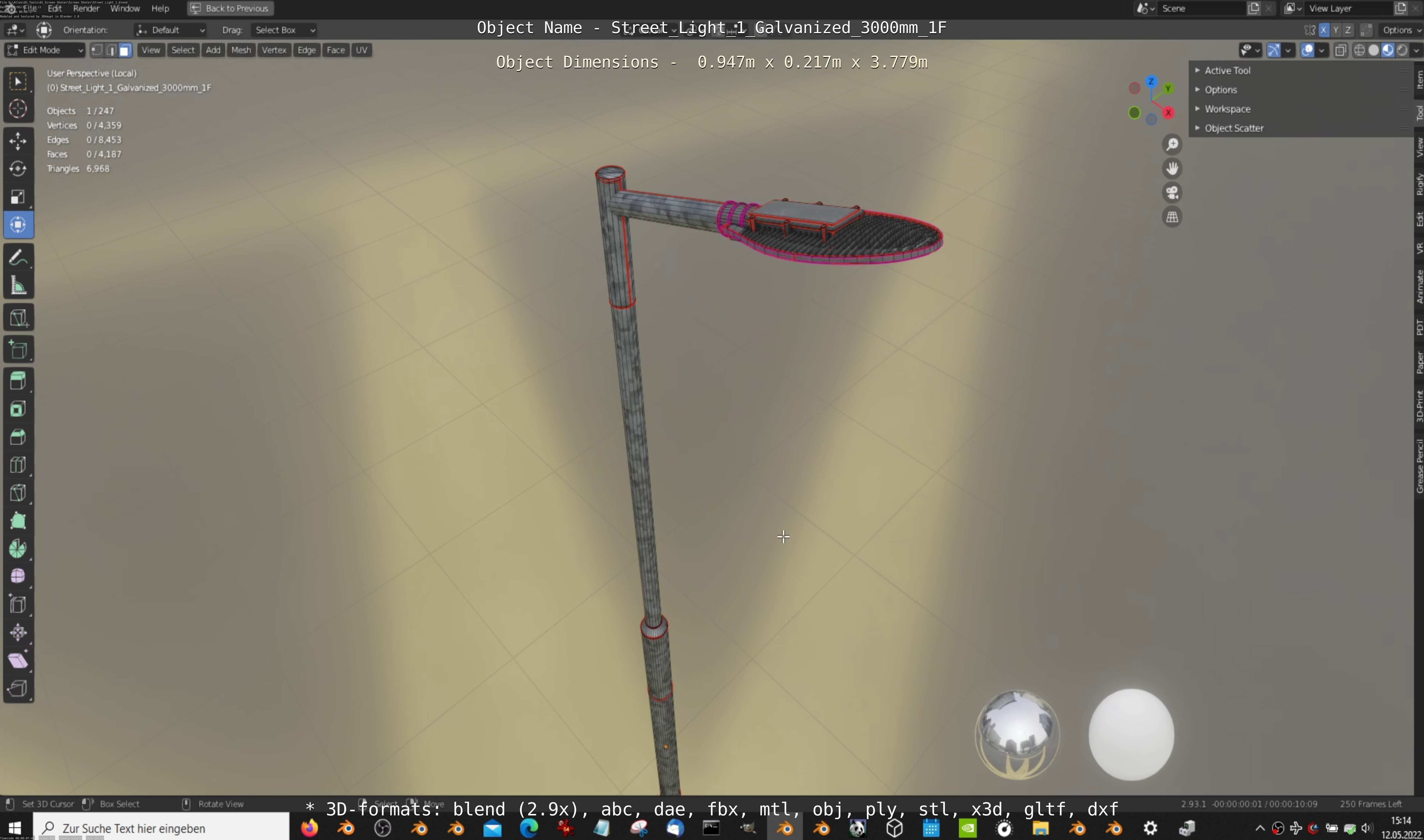 Street Light 1 Galvanized 3000mm 1F Low-poly 3D model_11