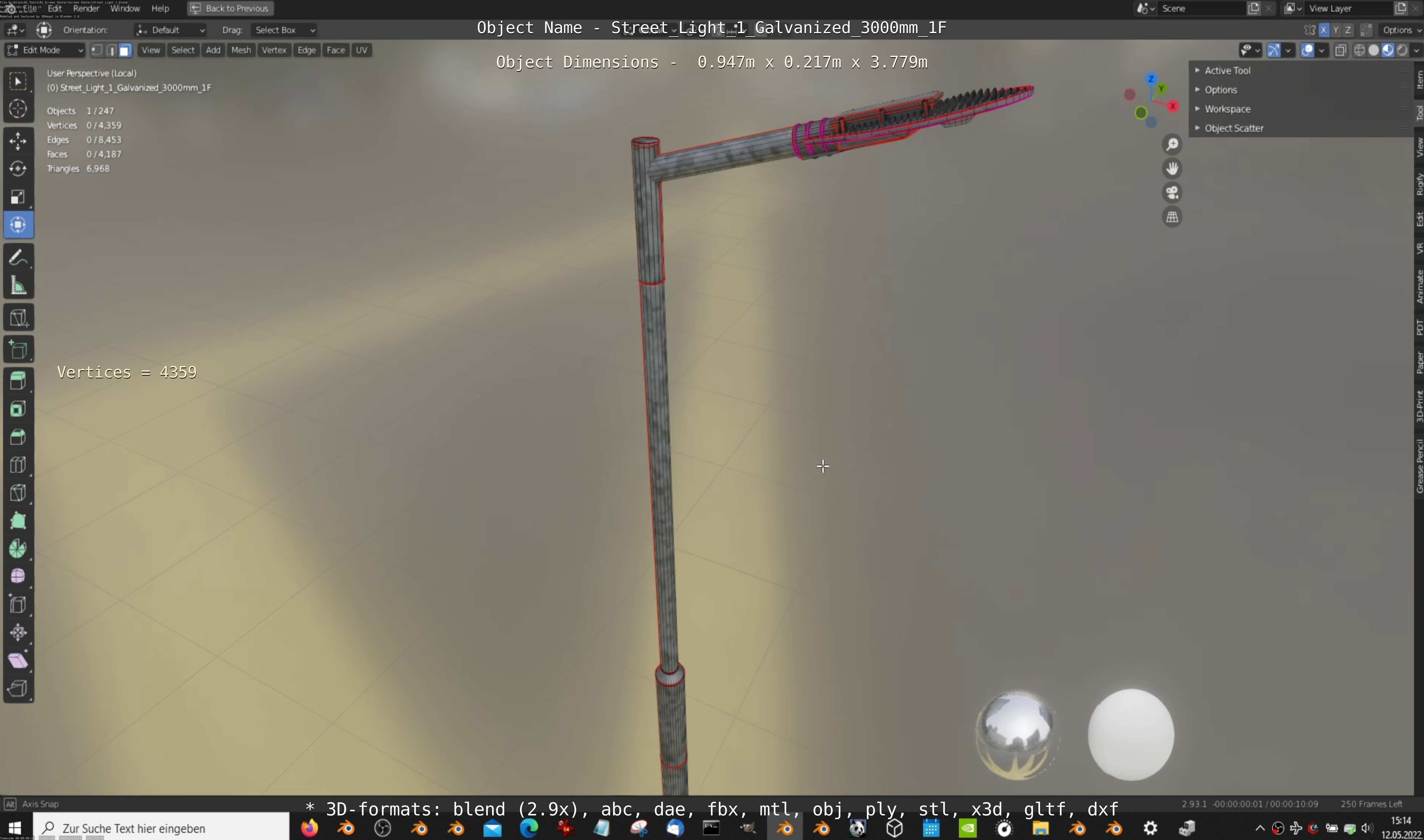 Street Light 1 Galvanized 3000mm 1F Low-poly 3D model_2