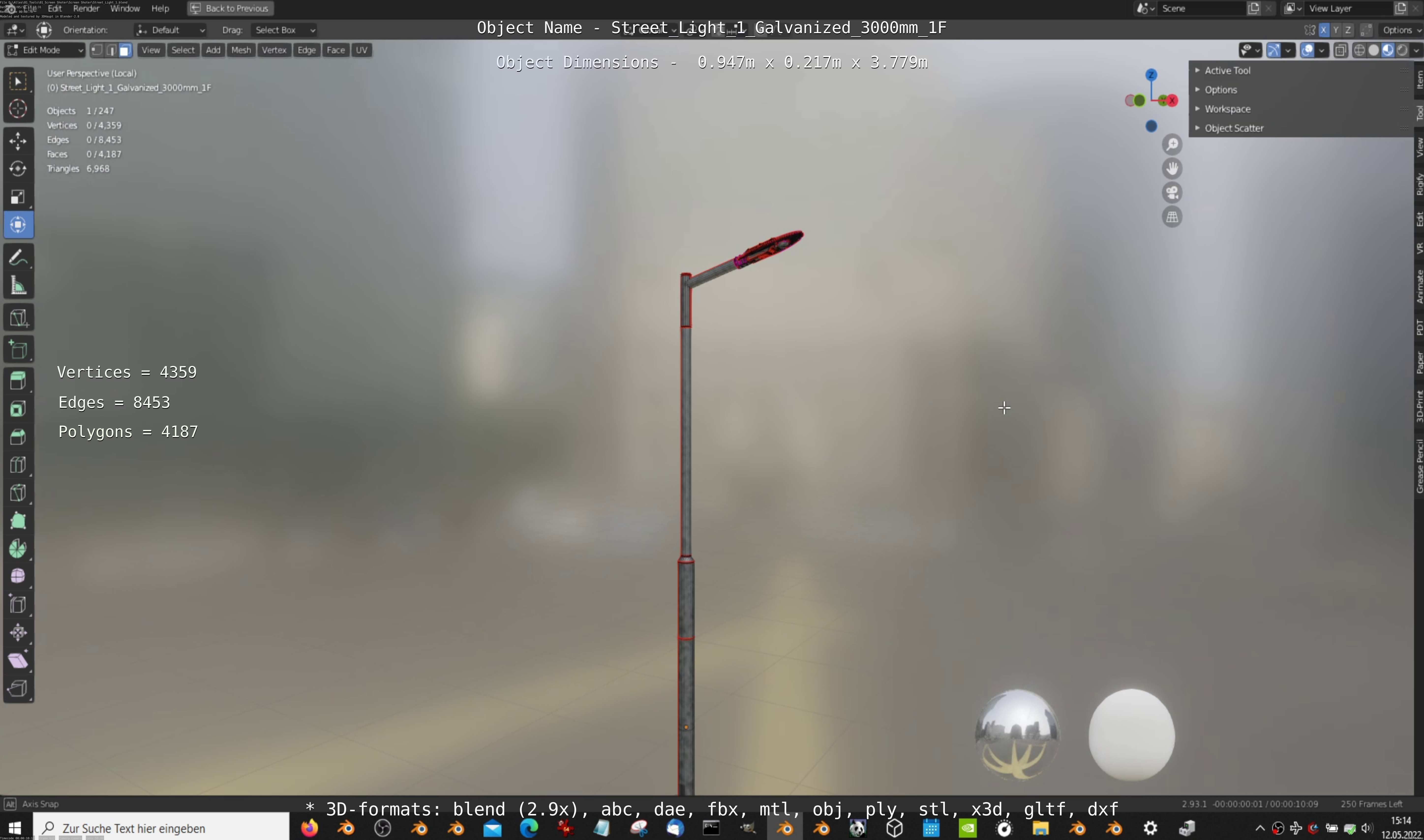Street Light 1 Galvanized 3000mm 1F Low-poly 3D model_14