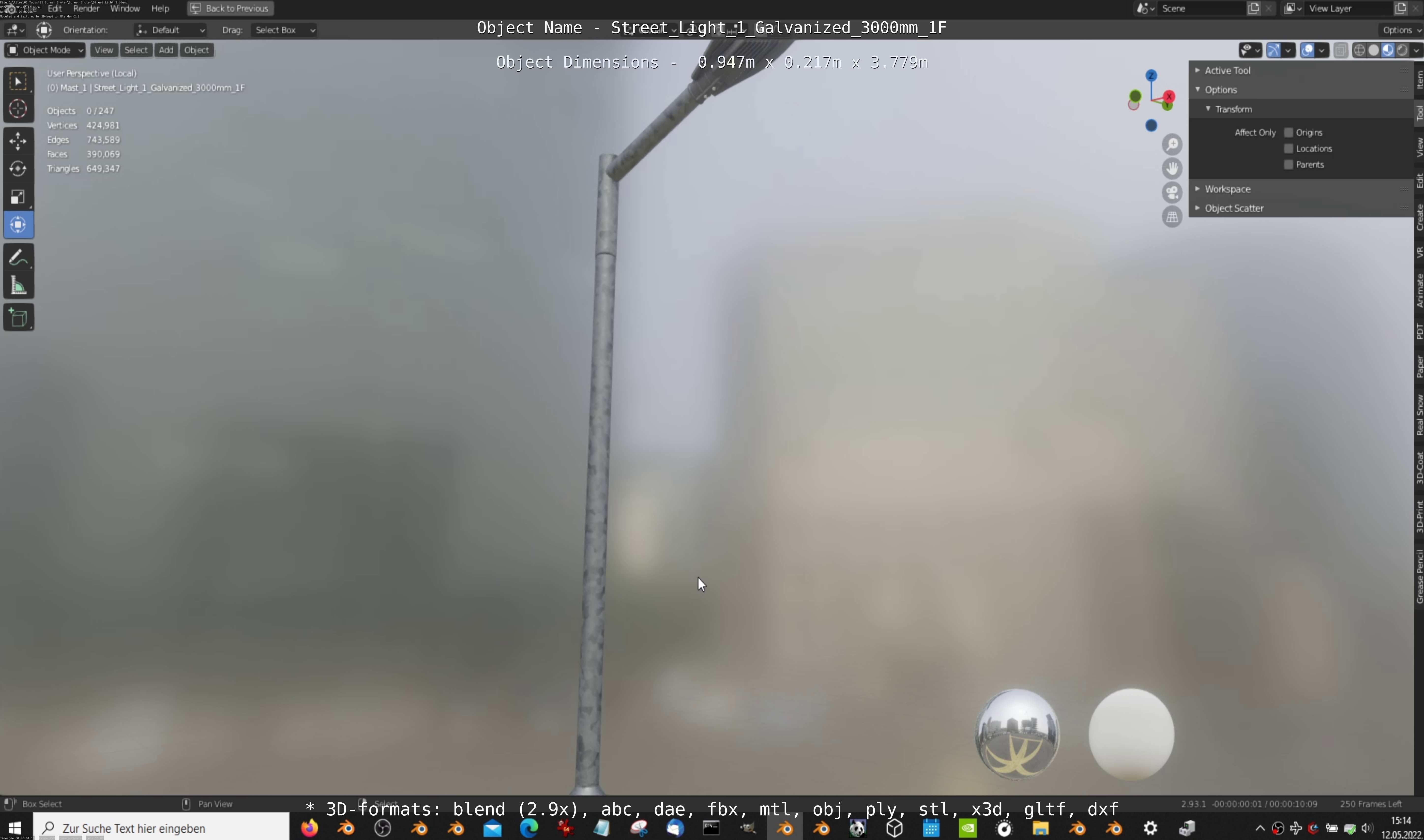 Street Light 1 Galvanized 3000mm 1F Low-poly 3D model_7