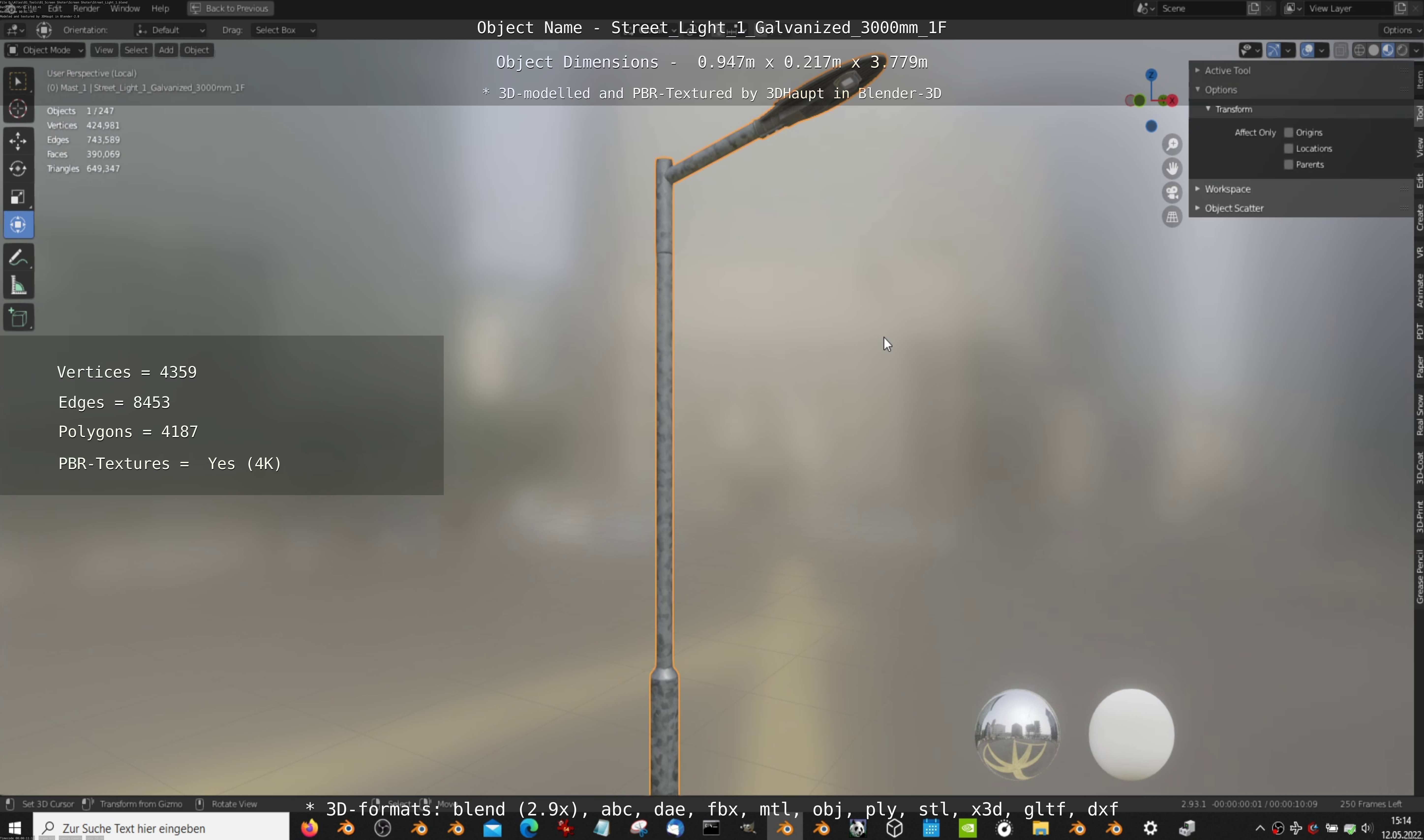 Street Light 1 Galvanized 3000mm 1F Low-poly 3D model_3