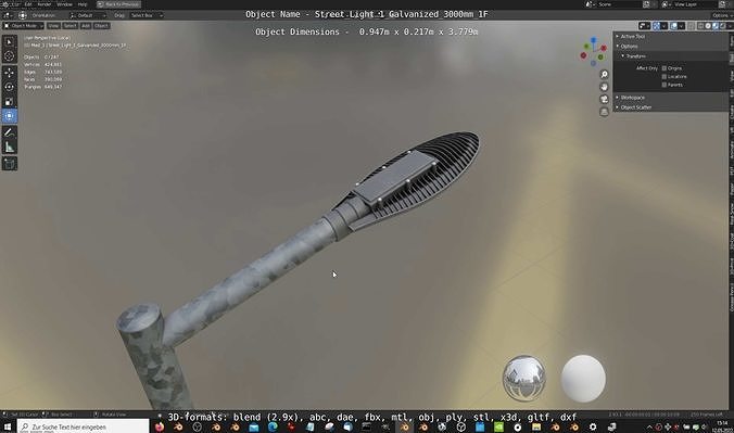 Street Light 1 Galvanized 3000mm 1F Low-poly 3D model