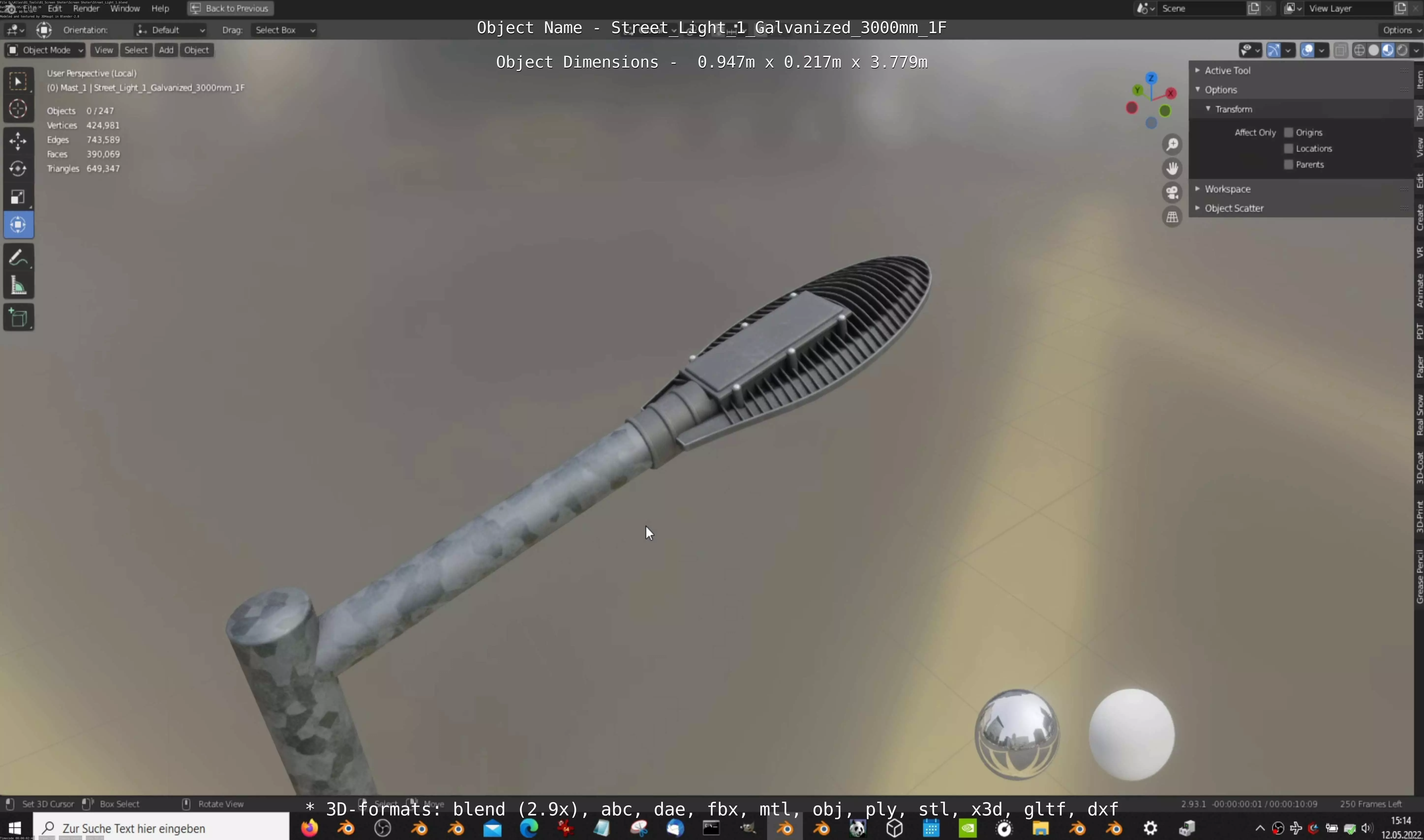 Street Light 1 Galvanized 3000mm 1F Low-poly 3D model_0