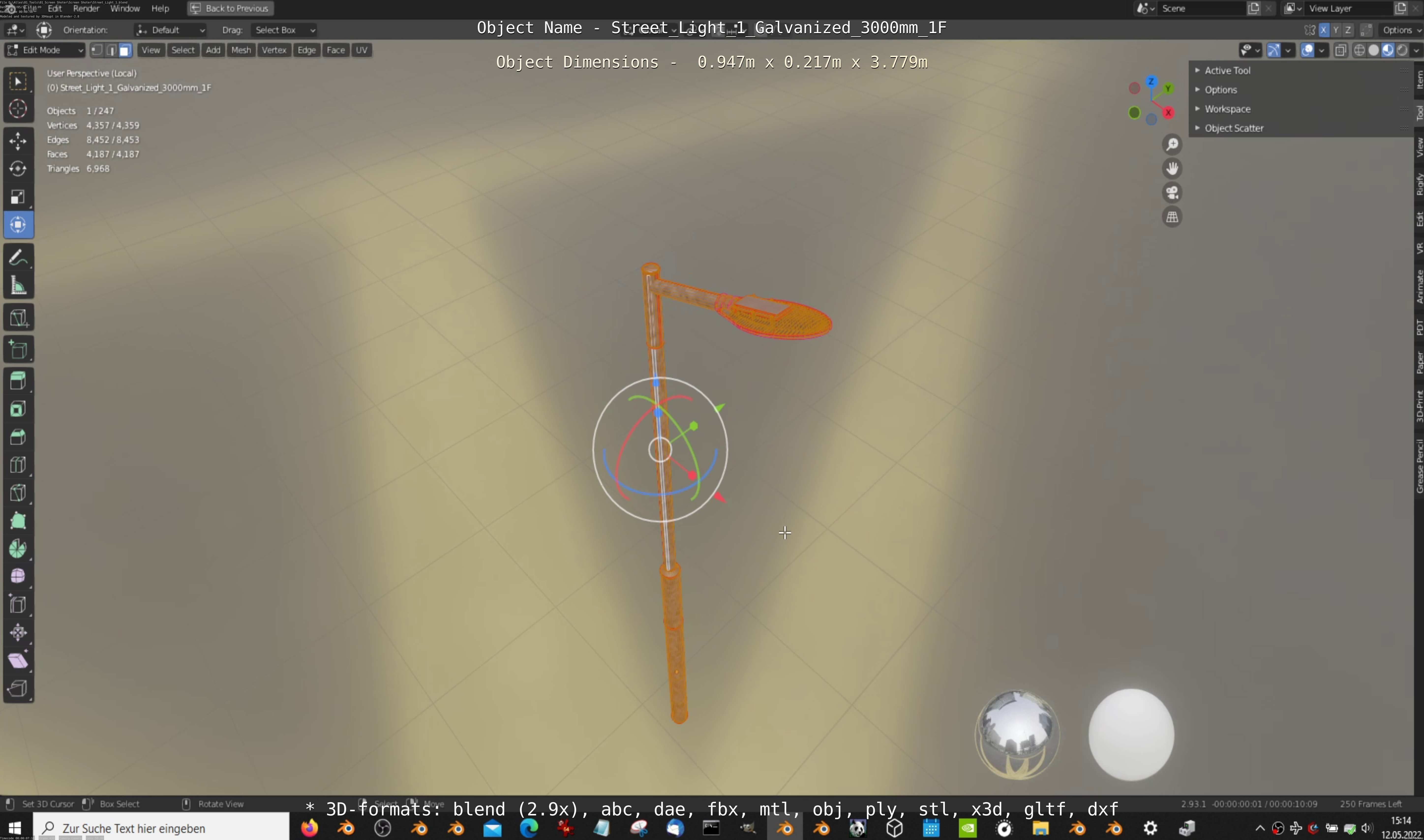 Street Light 1 Galvanized 3000mm 1F Low-poly 3D model_9