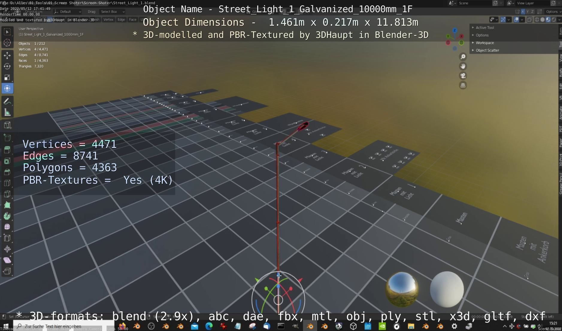 Street Light 1 Galvanized 10000mm 1F Low-poly 3D model_7