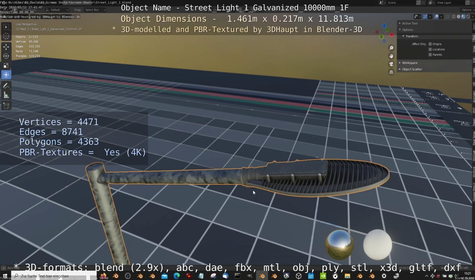 Street Light 1 Galvanized 10000mm 1F Low-poly 3D model_3