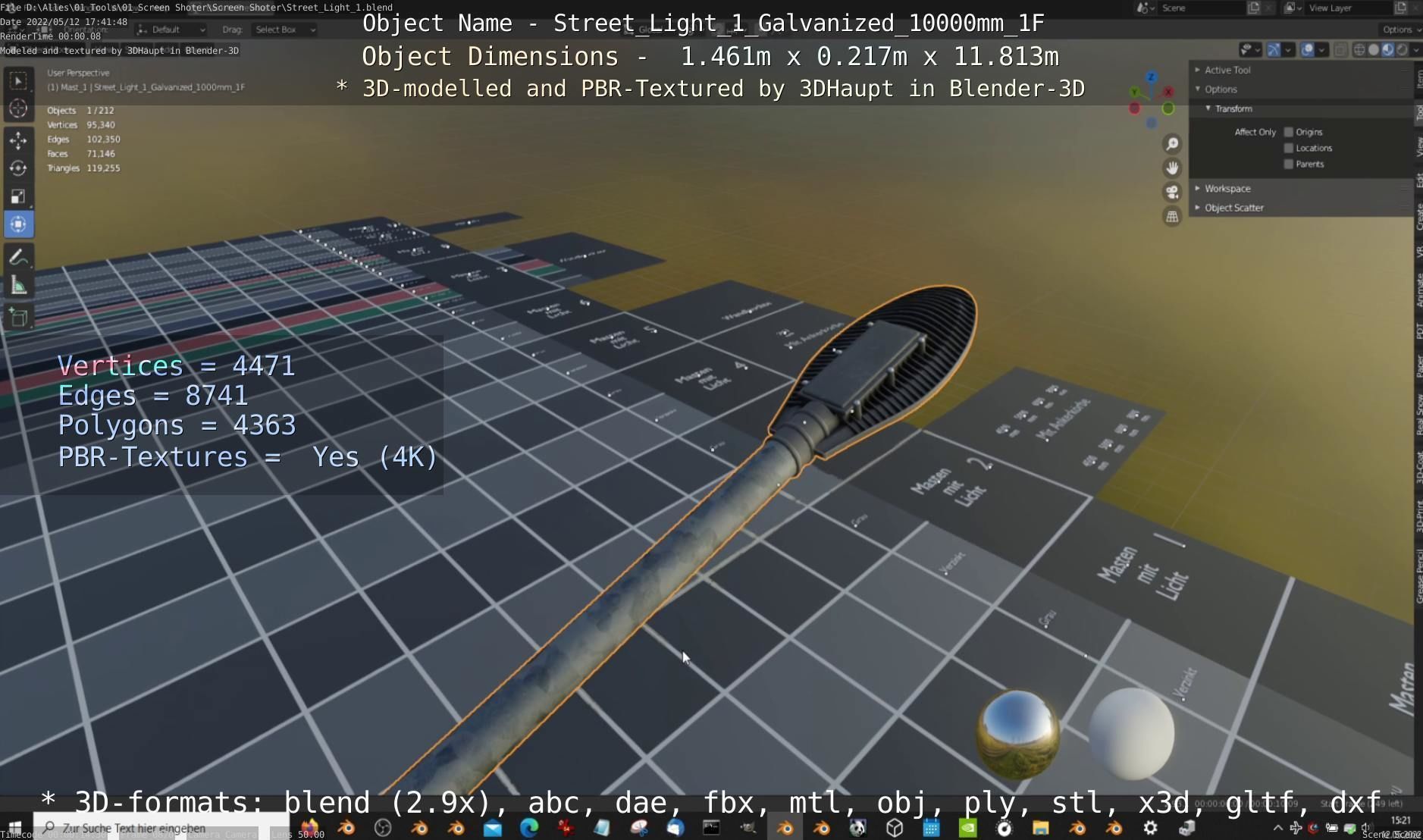 Street Light 1 Galvanized 10000mm 1F Low-poly 3D model_6