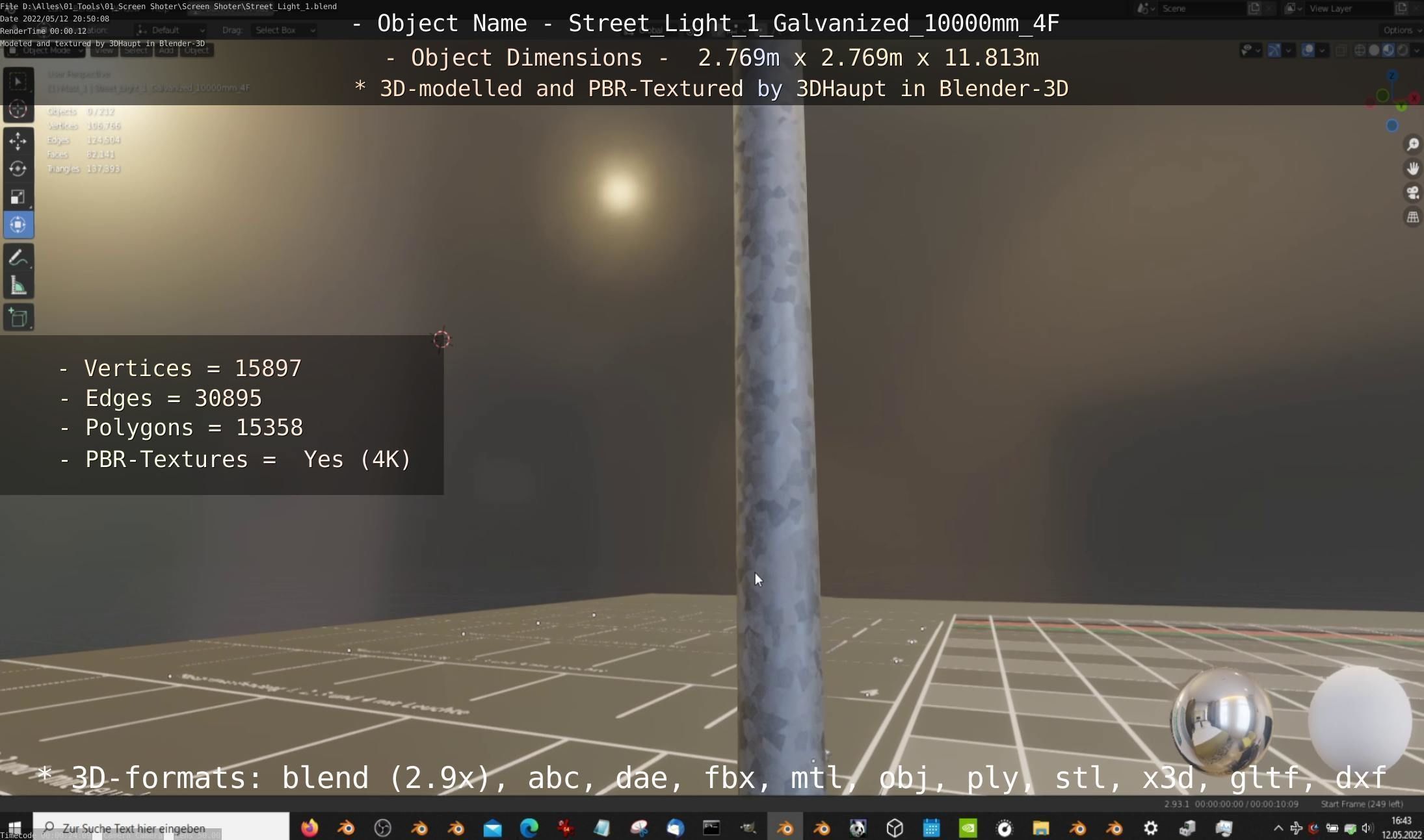 Street Light 1 Galvanized 10000mm 4F Low-poly 3D model_22