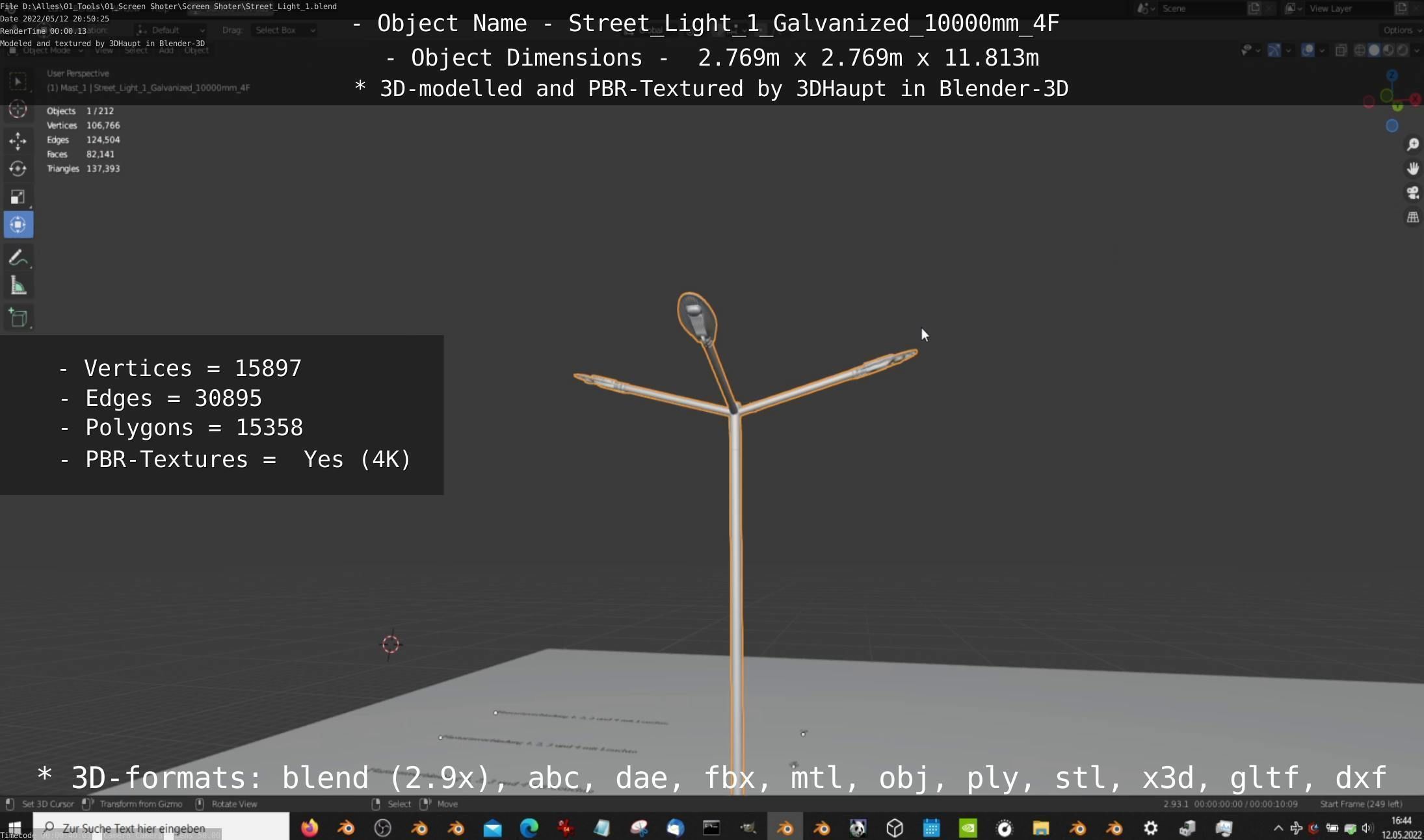 Street Light 1 Galvanized 10000mm 4F Low-poly 3D model_30