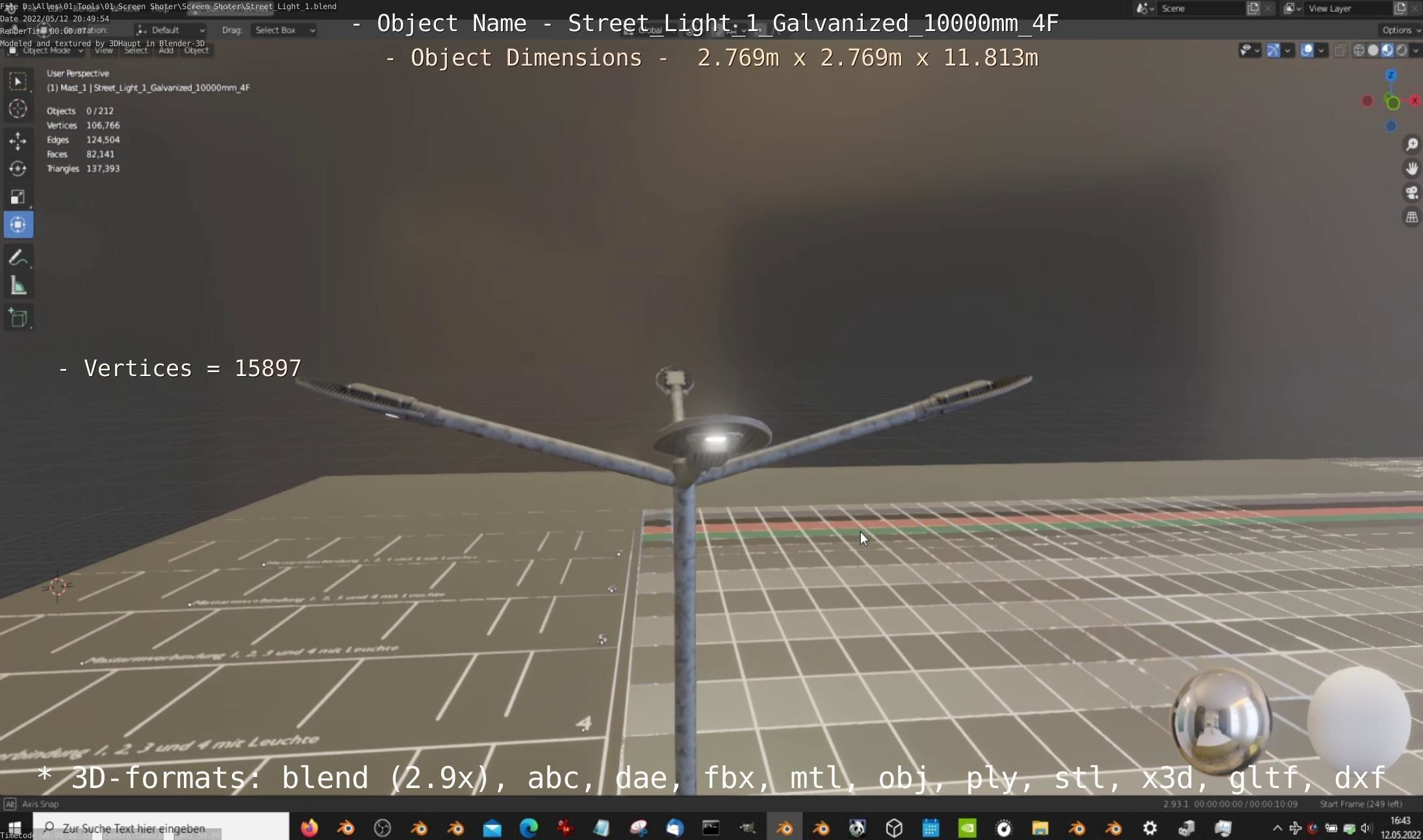 Street Light 1 Galvanized 10000mm 4F Low-poly 3D model_13