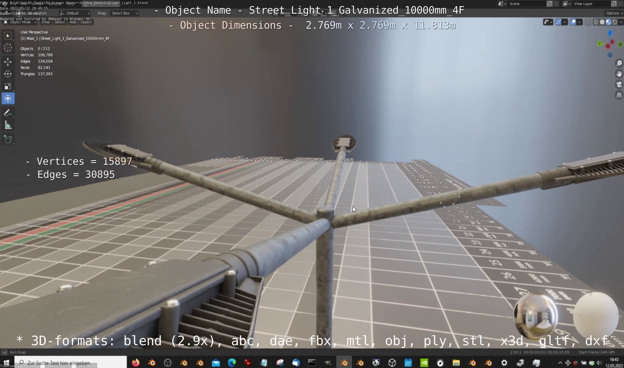 Street Light 1 Galvanized 10000mm 4F Low-poly 3D model_15