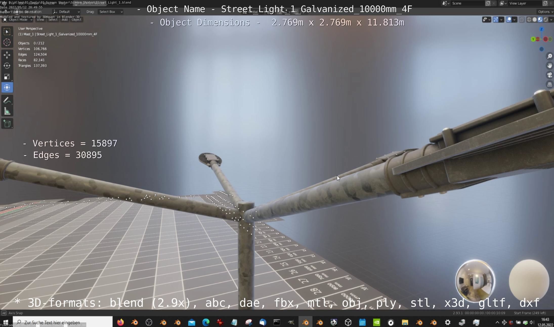 Street Light 1 Galvanized 10000mm 4F Low-poly 3D model_3