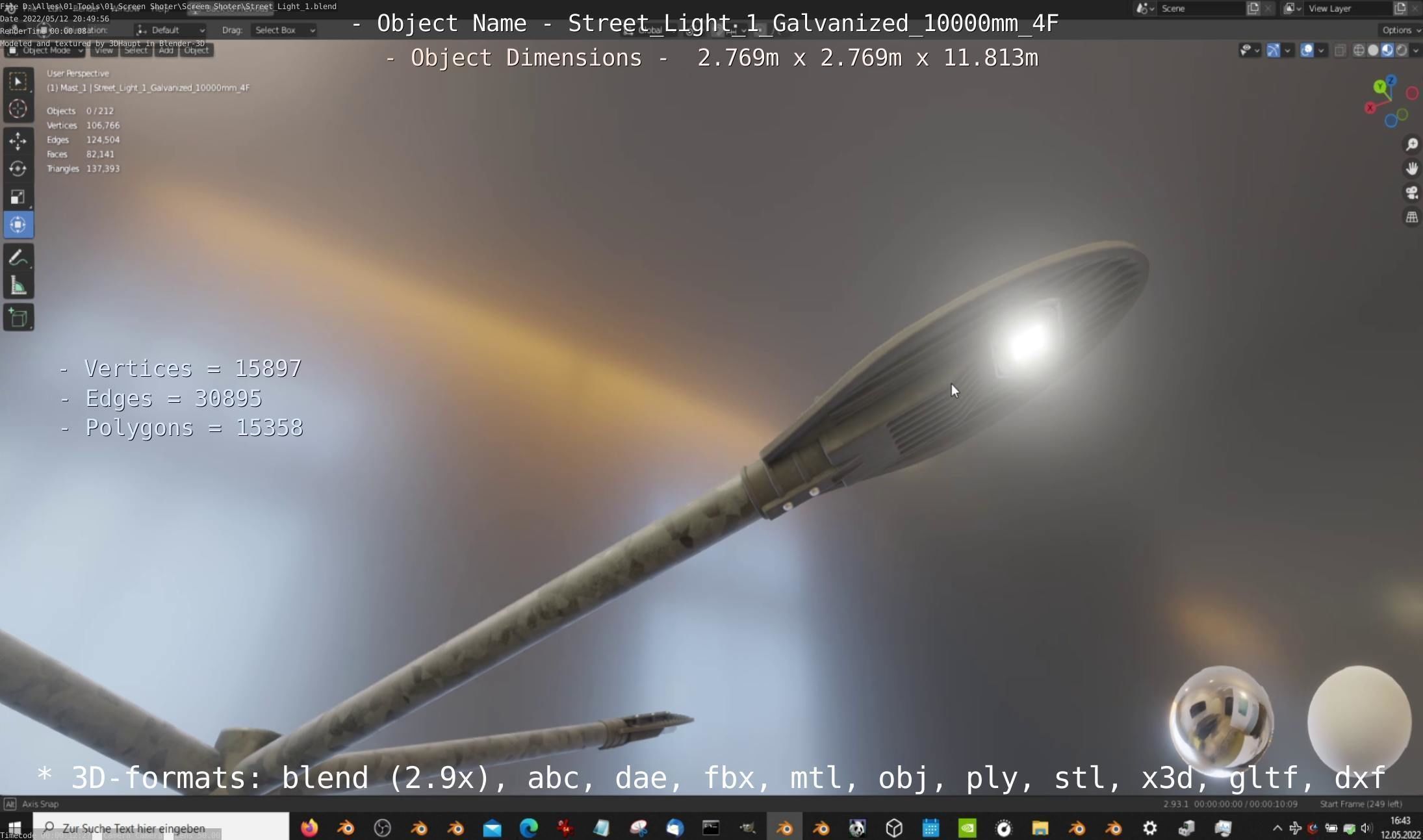 Street Light 1 Galvanized 10000mm 4F Low-poly 3D model_11