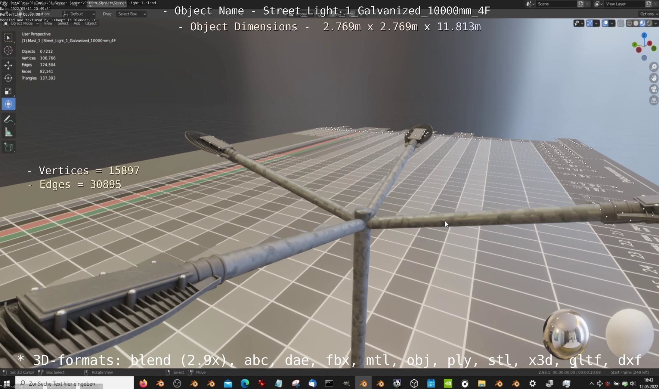 Street Light 1 Galvanized 10000mm 4F Low-poly 3D model_14