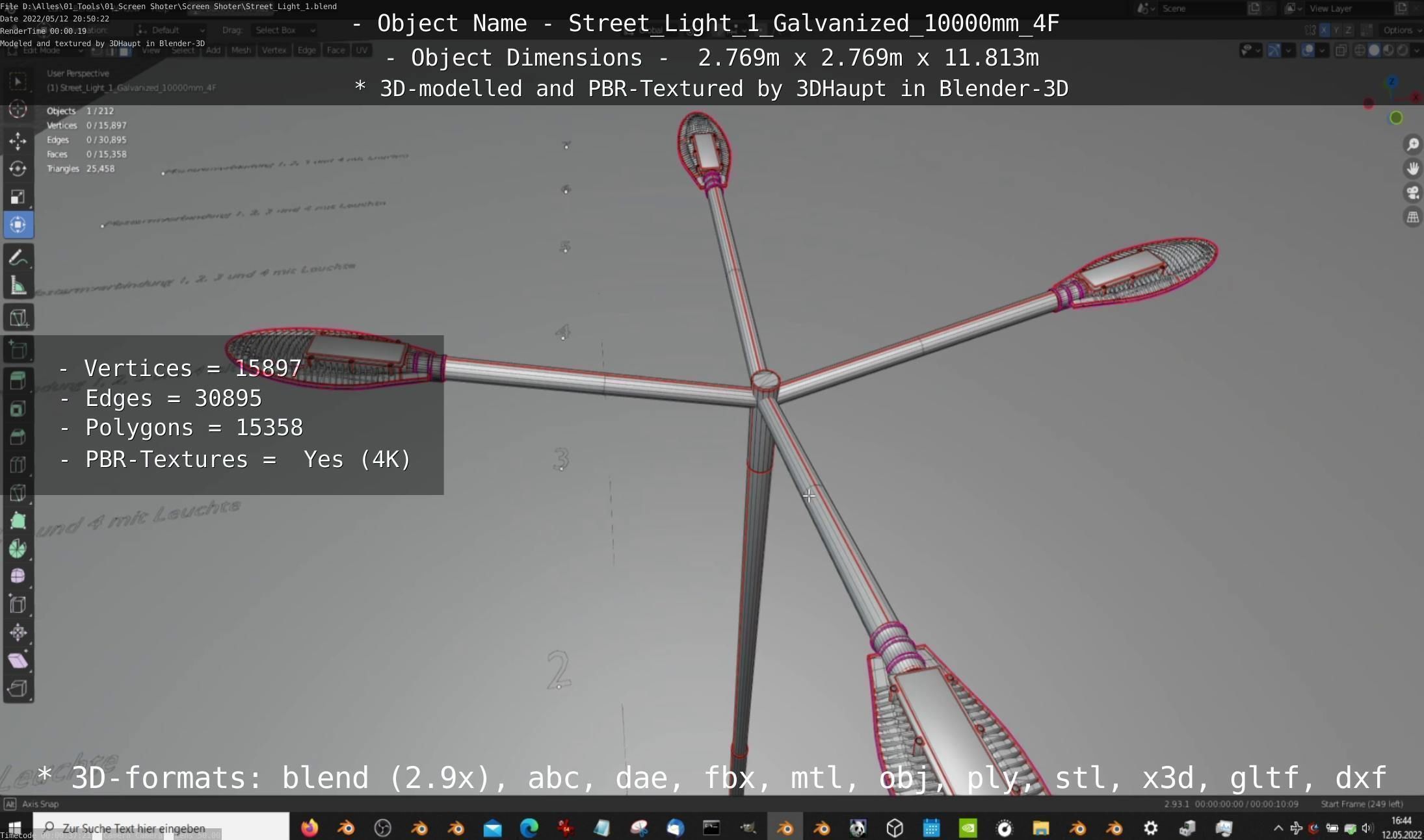 Street Light 1 Galvanized 10000mm 4F Low-poly 3D model_29